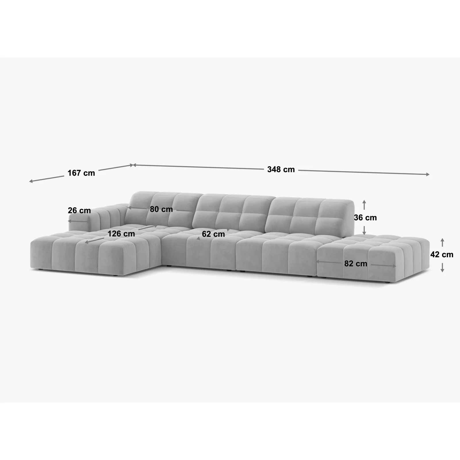 Chicago 5-Sitzer Ecksofa, Rechte Seite, aus Samt oder Chenille, 348x167 cm - Image 77