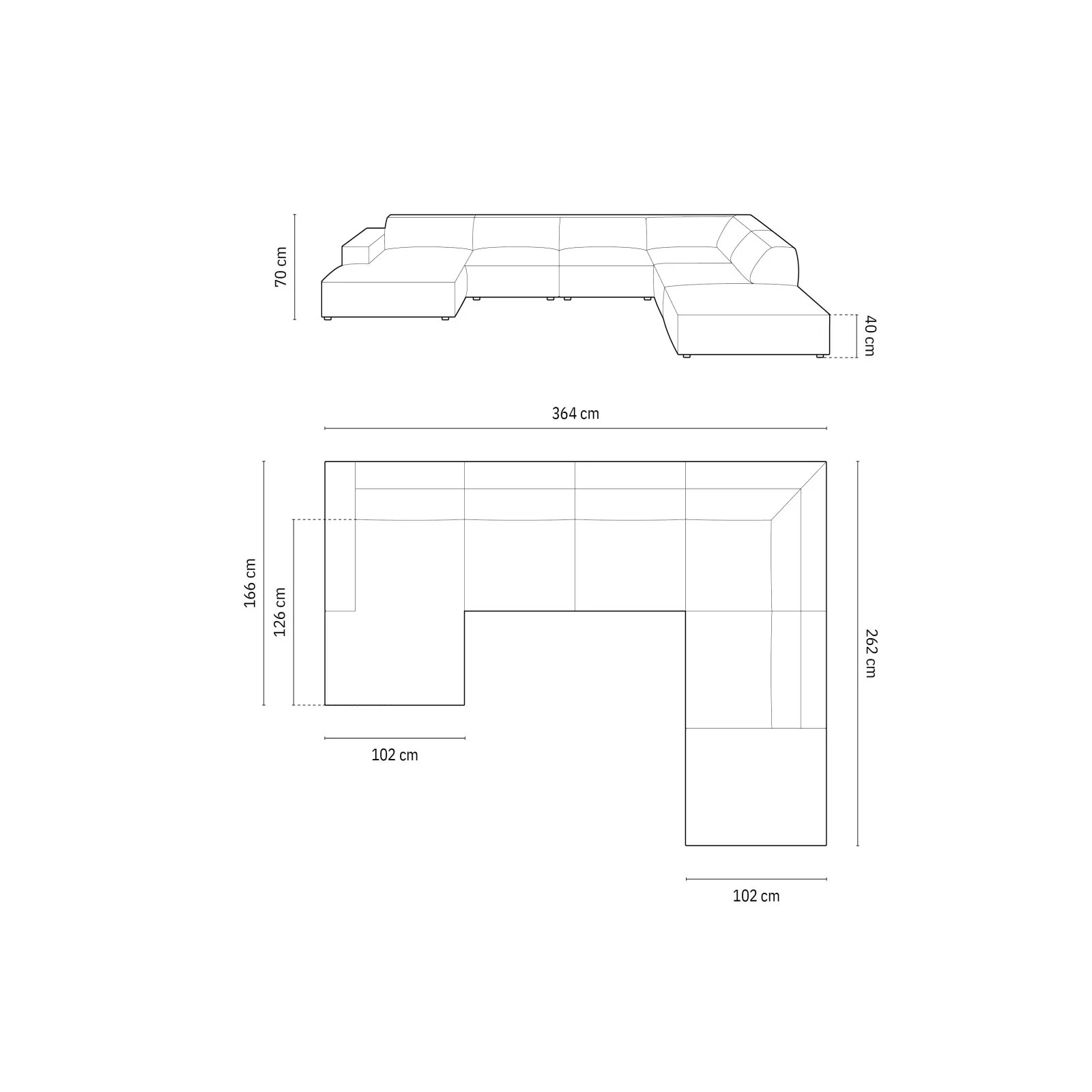 Chicago 7-Sitzer Panorama Ecksofa, Rechte Seite, aus Samt oder Chenille, 364x262x70 cm - Image 32