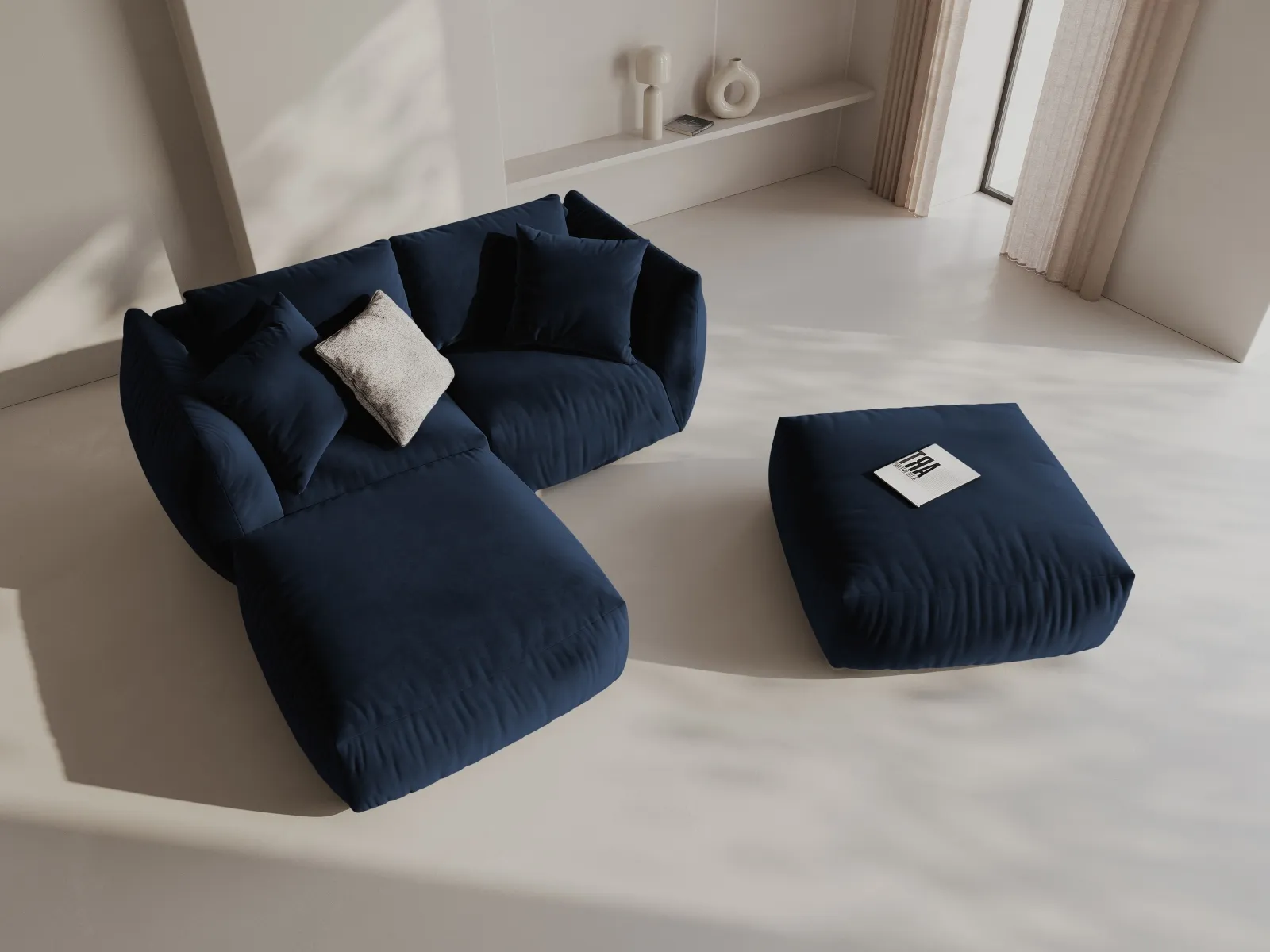 Chris 3-Sitzer Ecksofa mit Poufmodul in Leinenoptik aus Samt oder Strukturstoff, 220x200 cm - Image 50