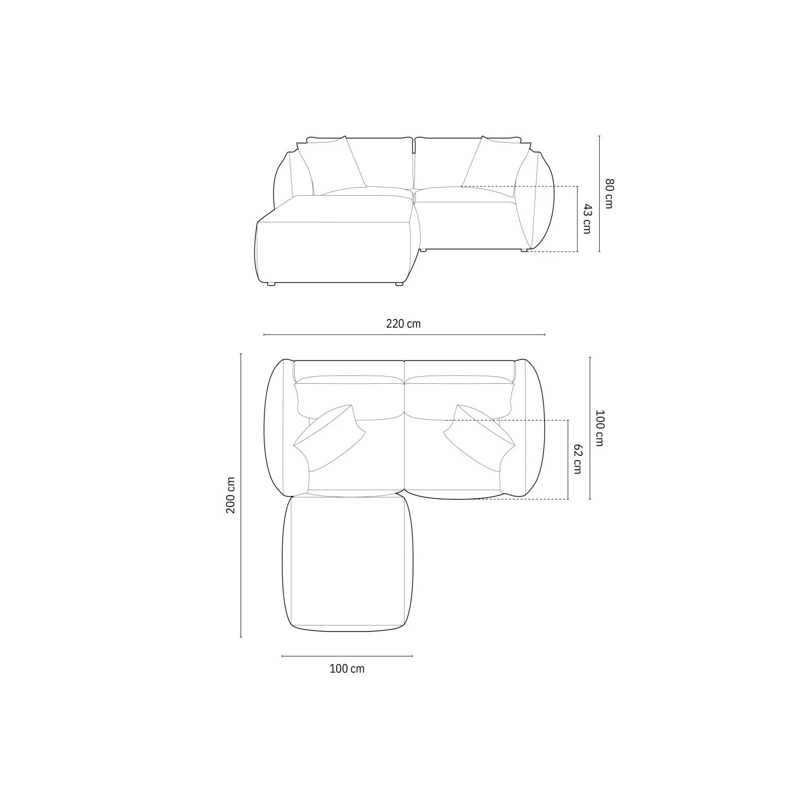 Chris 3-Sitzer Ecksofa mit Poufmodul in Leinenoptik aus Samt oder Strukturstoff, 220x200 cm - Image 6