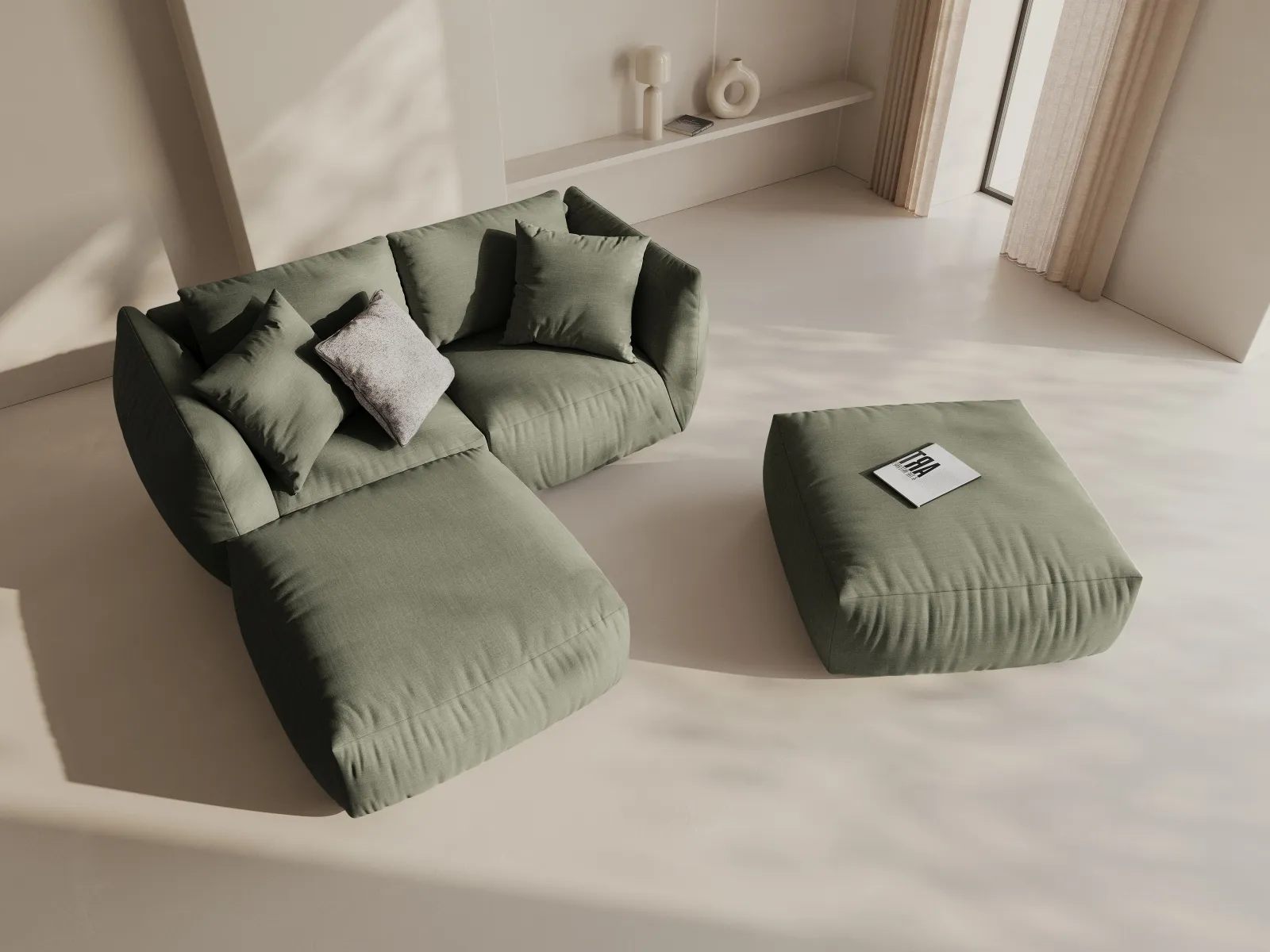Chris 3-Sitzer Ecksofa mit Poufmodul in Leinenoptik aus Samt oder Strukturstoff, 220x200 cm - Image 74