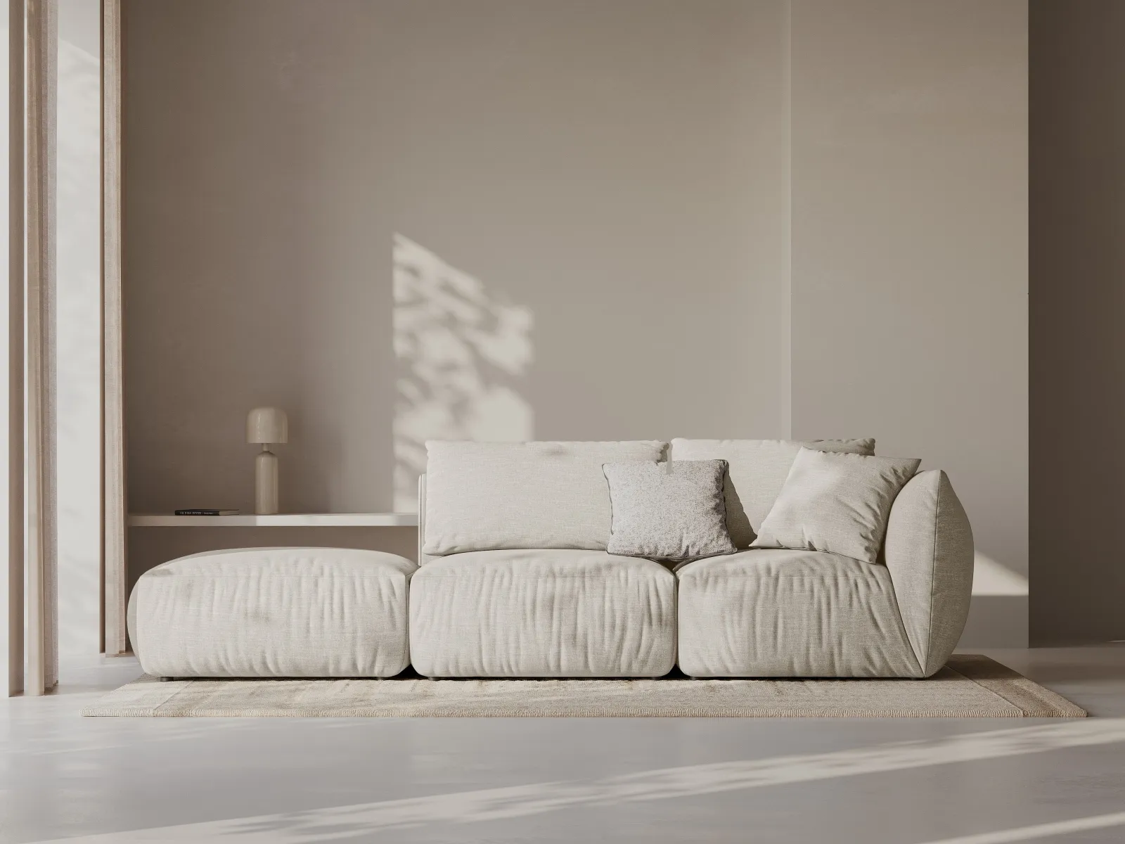 Chris 3-Sitzer Sofa, Links, mit Poufmodul, in Leinenoptik aus Samt oder Strukturstoff, 315x100 cm - Image 47