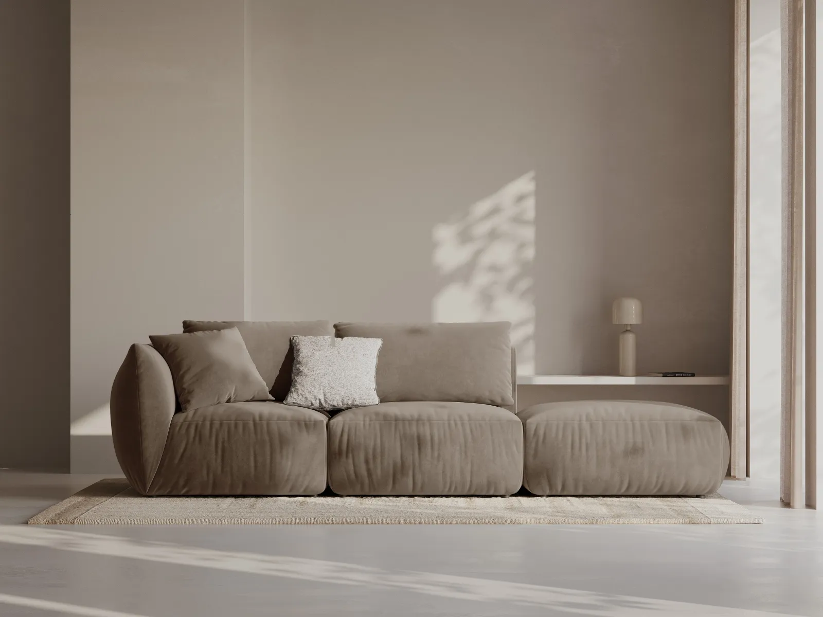Chris 3-Sitzer Sofa, Rechts, mit Poufmodul, in Leinenoptik aus Samt oder Strukturstoff, 315x100 cm - Image 12