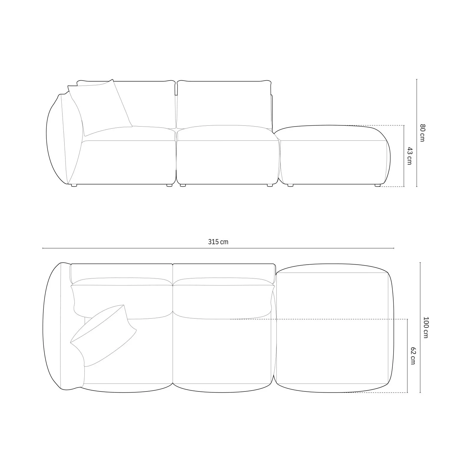 Chris 3-Sitzer Sofa, Rechts, mit Poufmodul, in Leinenoptik aus Samt oder Strukturstoff, 315x100 cm - Image 15