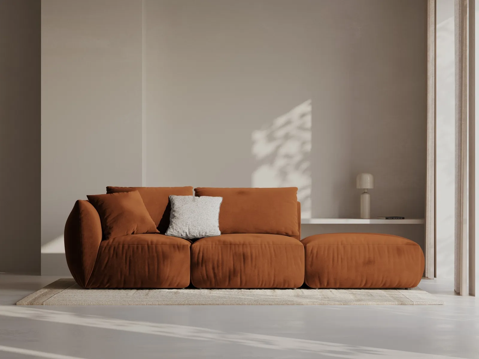 Chris 3-Sitzer Sofa, Rechts, mit Poufmodul, in Leinenoptik aus Samt oder Strukturstoff, 315x100 cm - Image 17