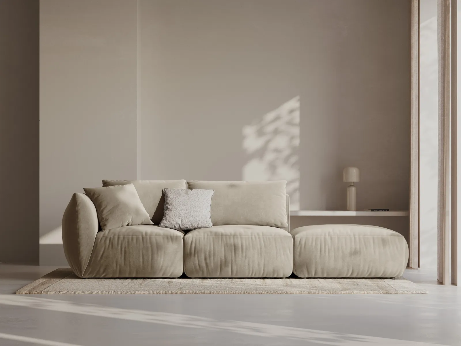 Chris 3-Sitzer Sofa, Rechts, mit Poufmodul, in Leinenoptik aus Samt oder Strukturstoff, 315x100 cm - Image 2