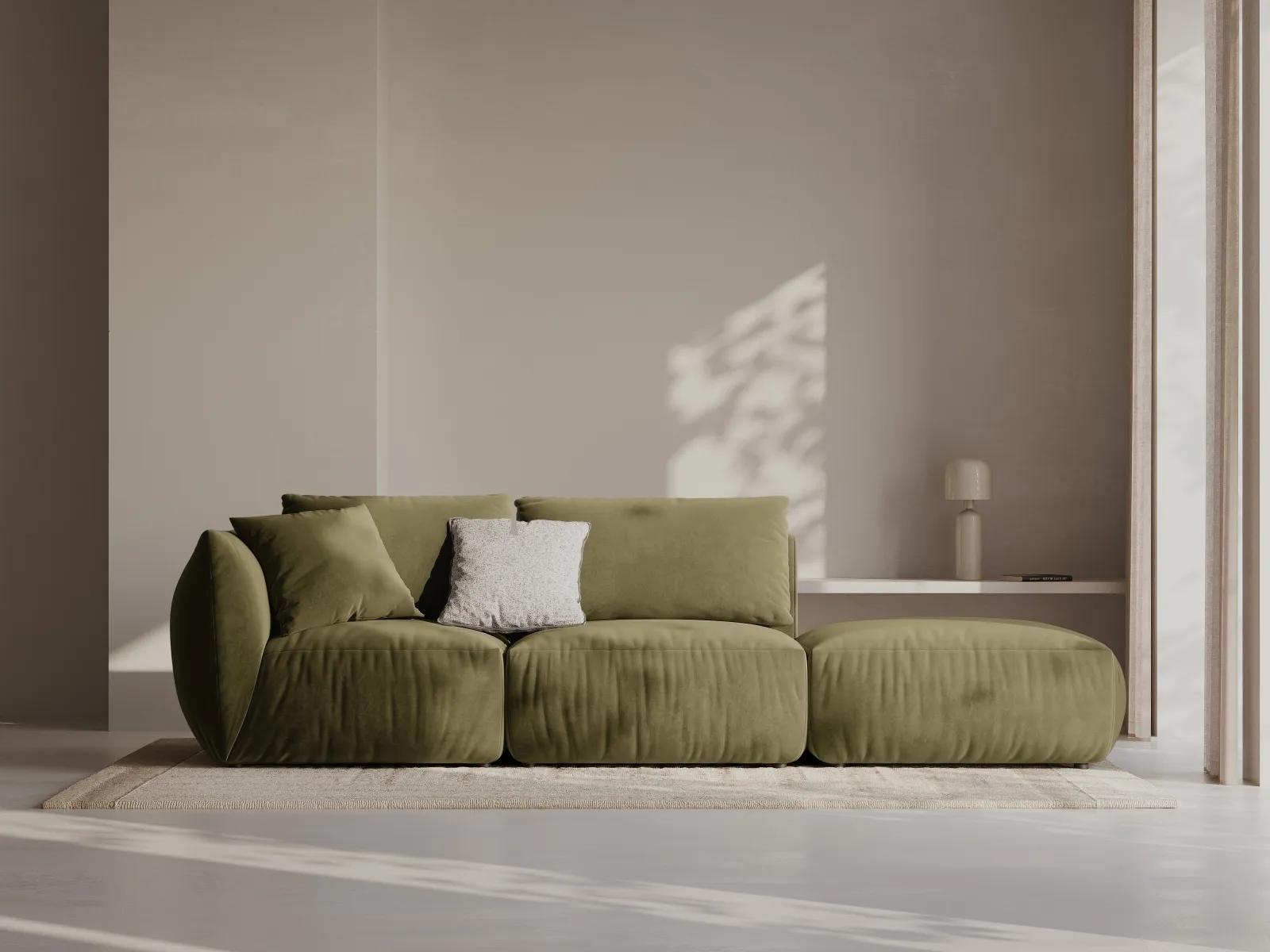 Chris 3-Sitzer Sofa, Rechts, mit Poufmodul, in Leinenoptik aus Samt oder Strukturstoff, 315x100 cm - Image 22