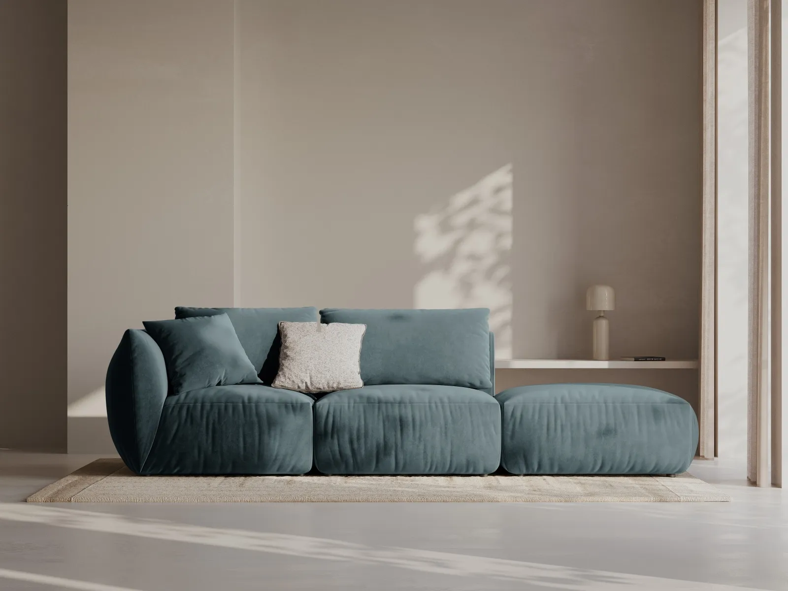 Chris 3-Sitzer Sofa, Rechts, mit Poufmodul, in Leinenoptik aus Samt oder Strukturstoff, 315x100 cm - Image 27