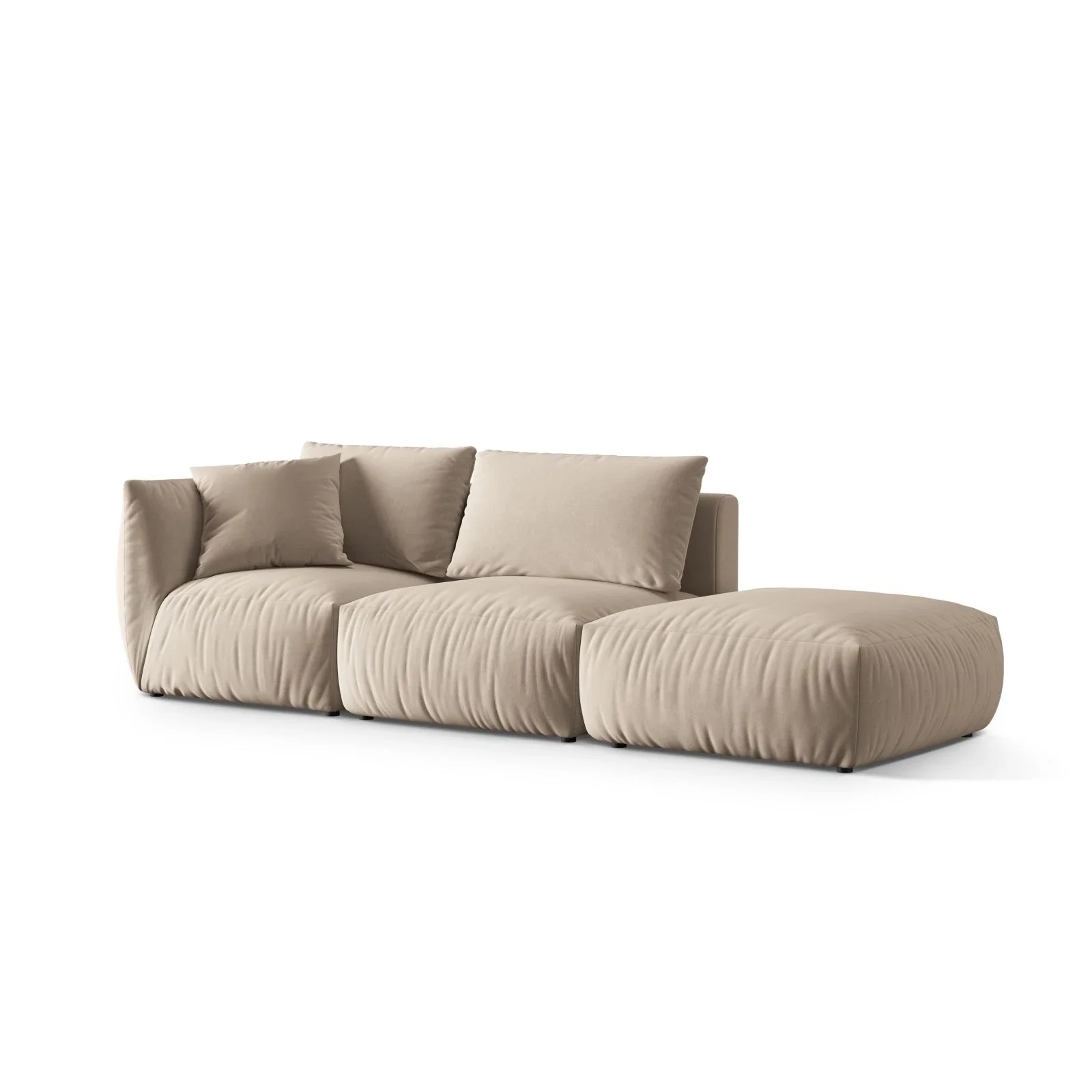 Chris 3-Sitzer Sofa, Rechts, mit Poufmodul, in Leinenoptik aus Samt oder Strukturstoff, 315x100 cm - Image 3