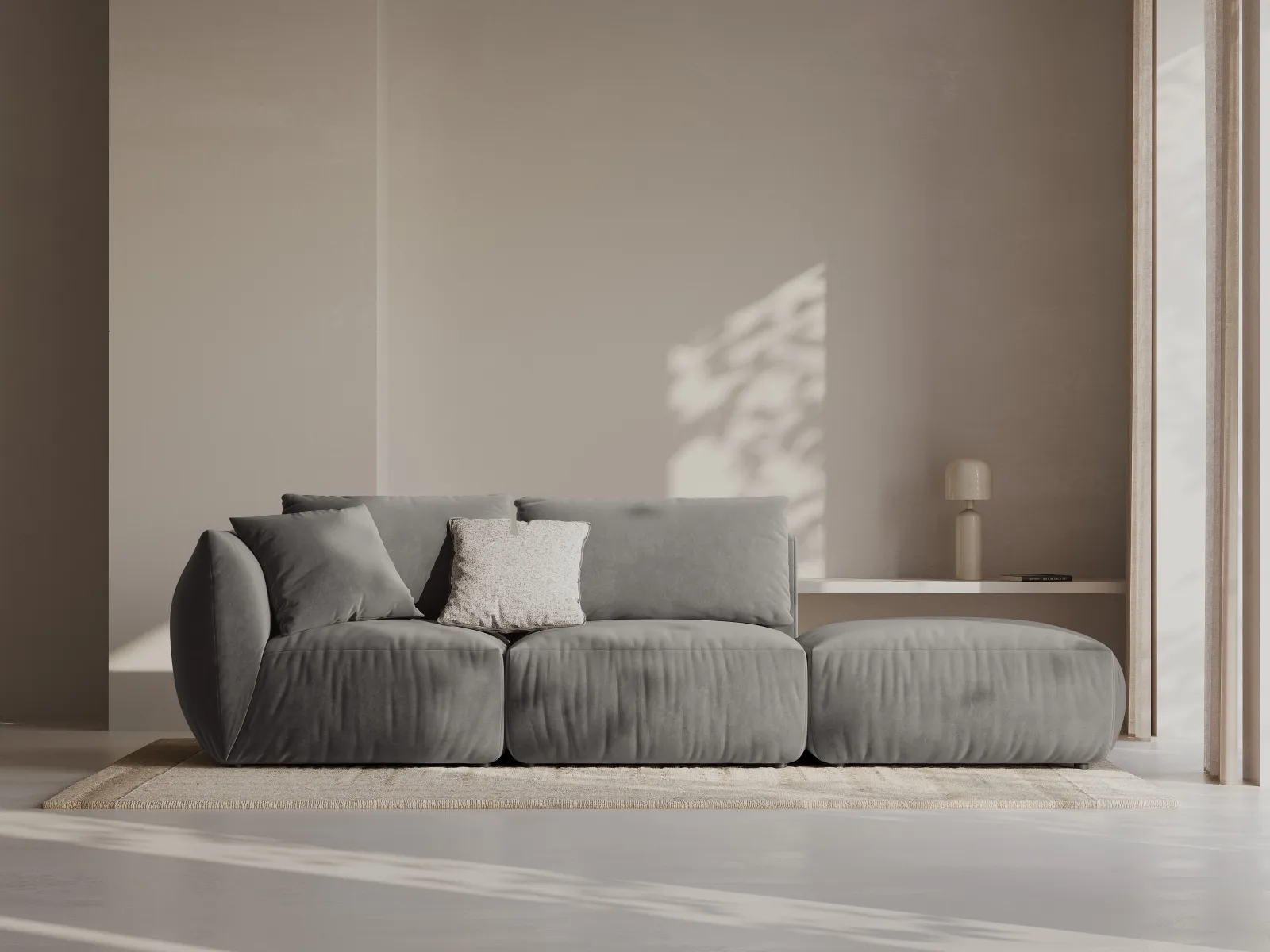 Chris 3-Sitzer Sofa, Rechts, mit Poufmodul, in Leinenoptik aus Samt oder Strukturstoff, 315x100 cm - Image 32