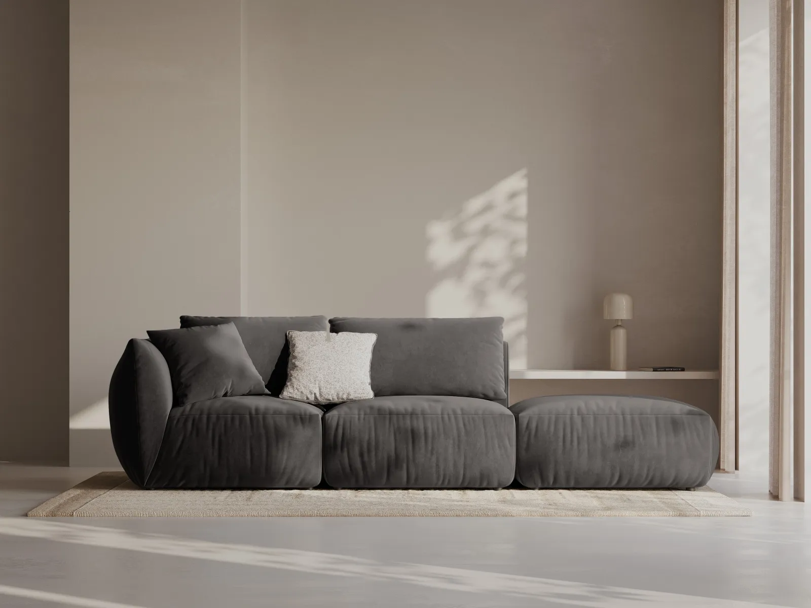 Chris 3-Sitzer Sofa, Rechts, mit Poufmodul, in Leinenoptik aus Samt oder Strukturstoff, 315x100 cm - Image 37