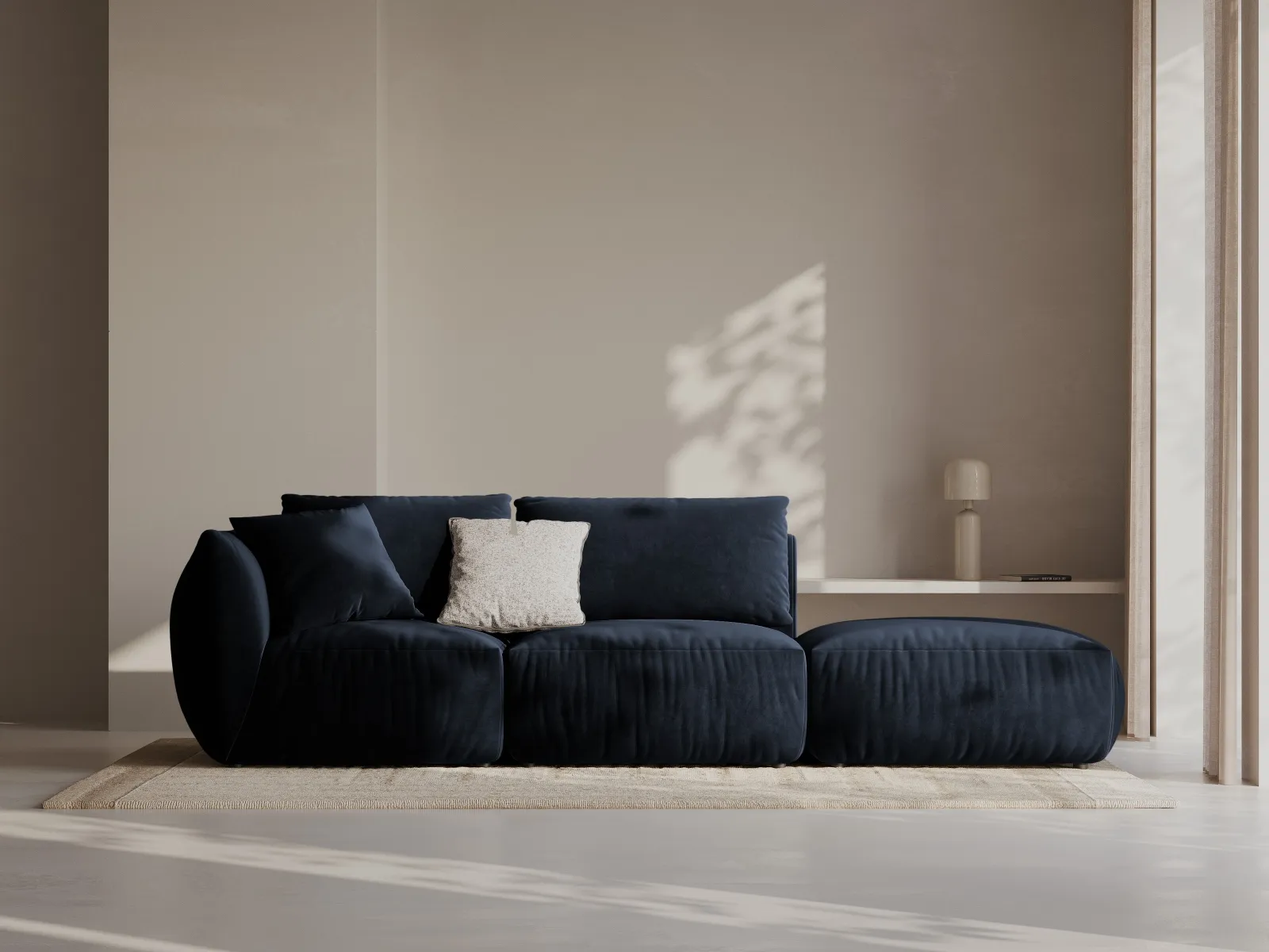 Chris 3-Sitzer Sofa, Rechts, mit Poufmodul, in Leinenoptik aus Samt oder Strukturstoff, 315x100 cm - Image 42