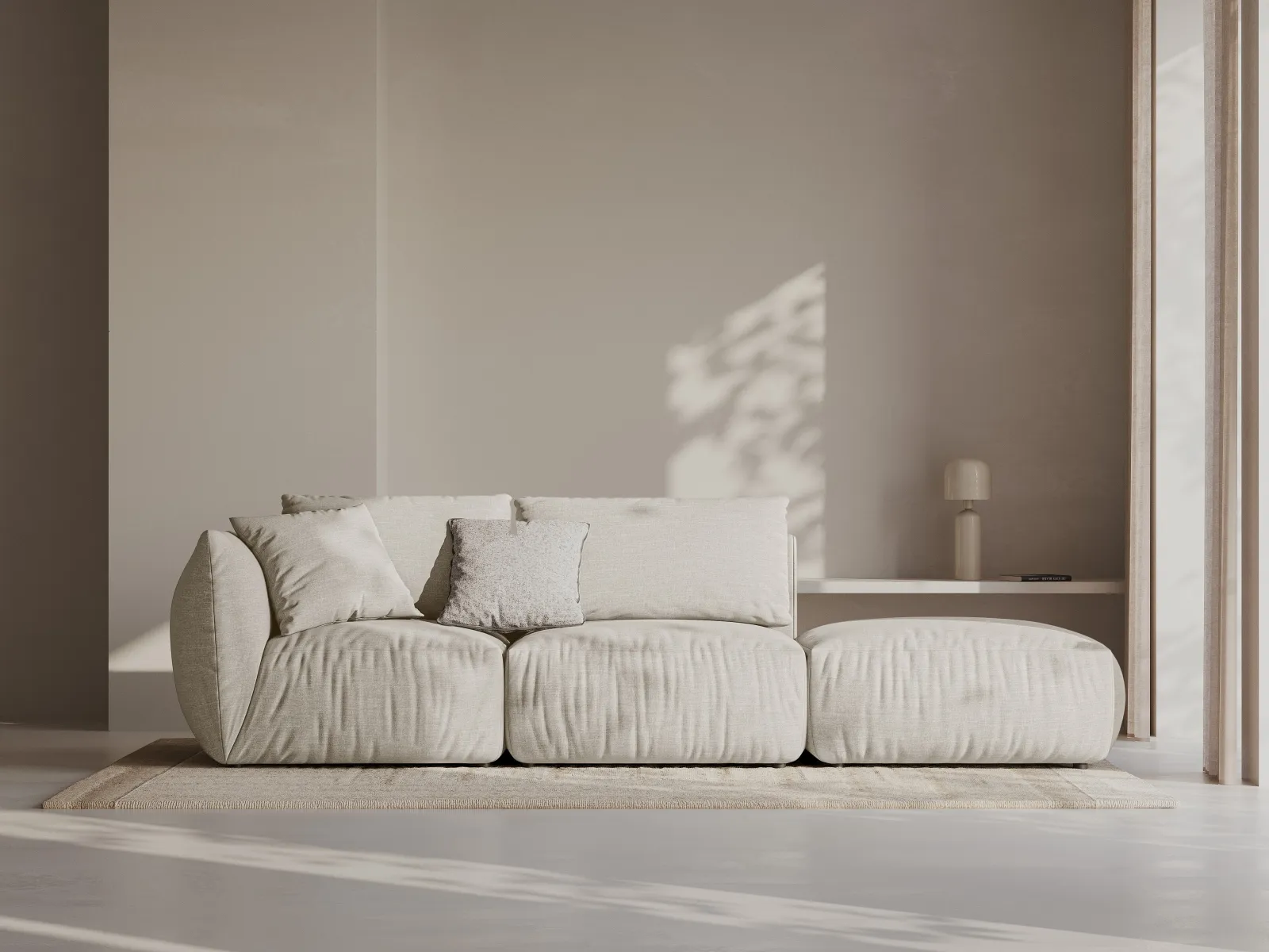 Chris 3-Sitzer Sofa, Rechts, mit Poufmodul, in Leinenoptik aus Samt oder Strukturstoff, 315x100 cm - Image 47