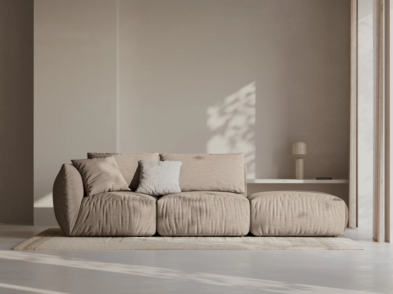 Chris 3-Sitzer Sofa, Rechts, mit Poufmodul, in Leinenoptik aus Samt oder Strukturstoff, 315x100 cm - Image 52