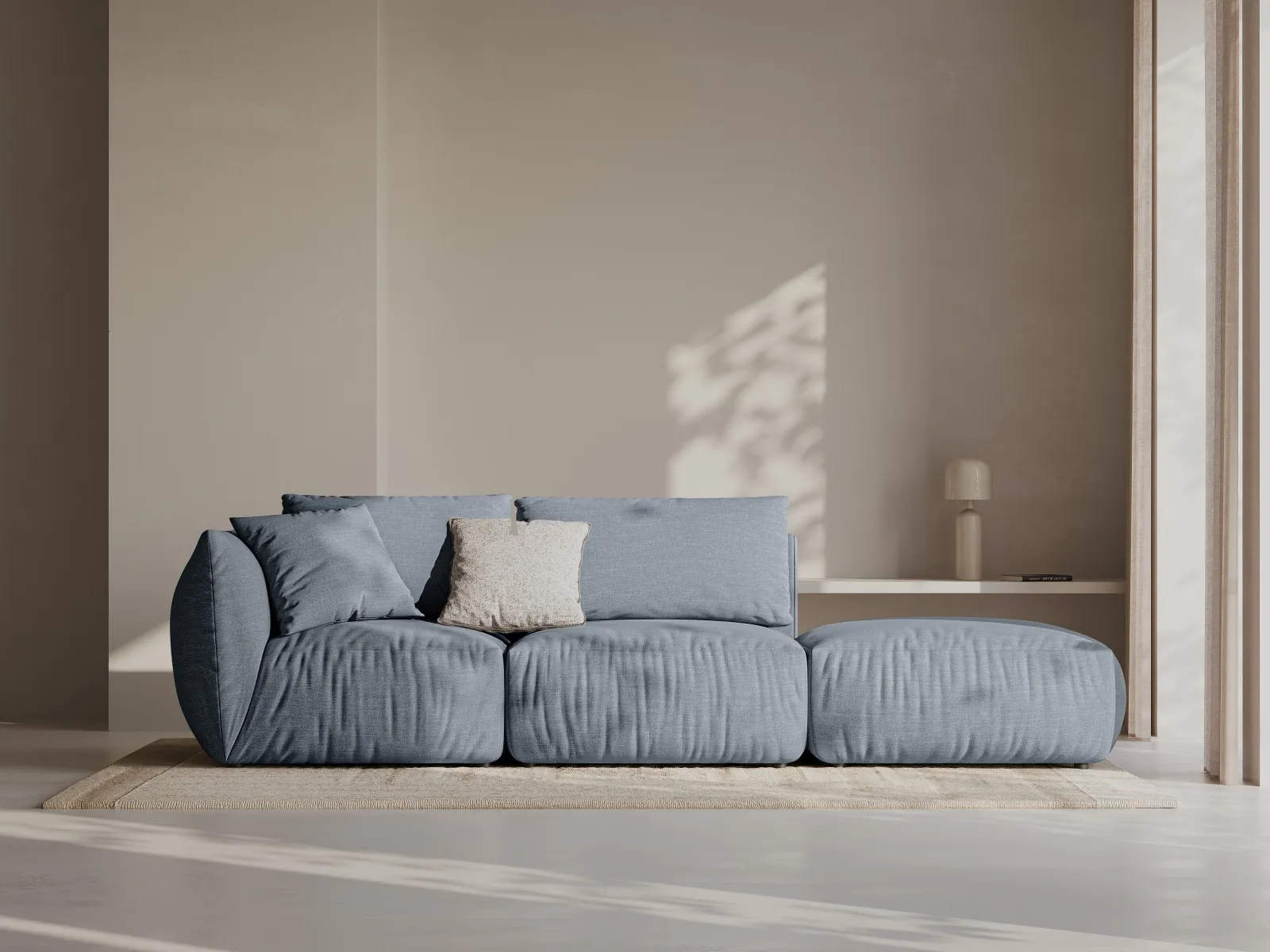 Chris 3-Sitzer Sofa, Rechts, mit Poufmodul, in Leinenoptik aus Samt oder Strukturstoff, 315x100 cm - Image 57
