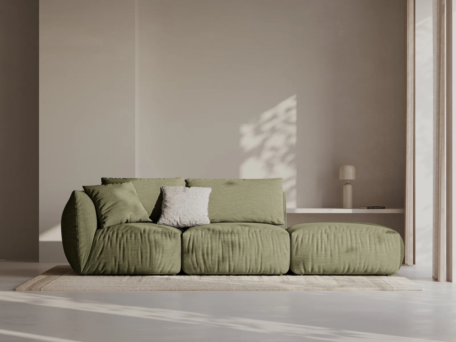 Chris 3-Sitzer Sofa, Rechts, mit Poufmodul, in Leinenoptik aus Samt oder Strukturstoff, 315x100 cm - Image 62