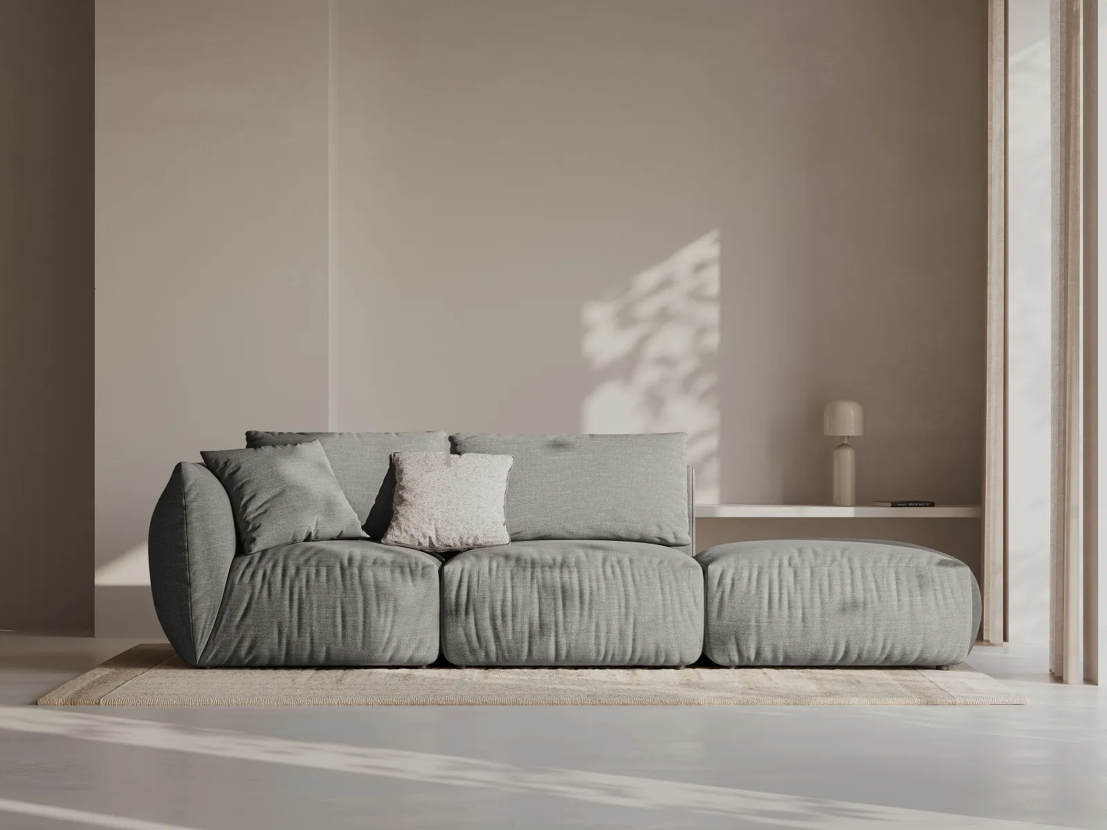 Chris 3-Sitzer Sofa, Rechts, mit Poufmodul, in Leinenoptik aus Samt oder Strukturstoff, 315x100 cm - Image 67