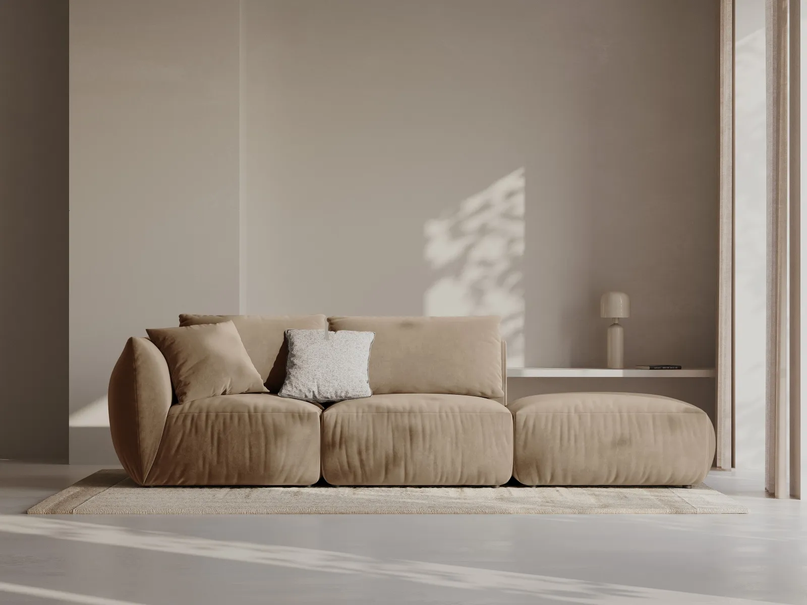 Chris 3-Sitzer Sofa, Rechts, mit Poufmodul, in Leinenoptik aus Samt oder Strukturstoff, 315x100 cm - Image 7