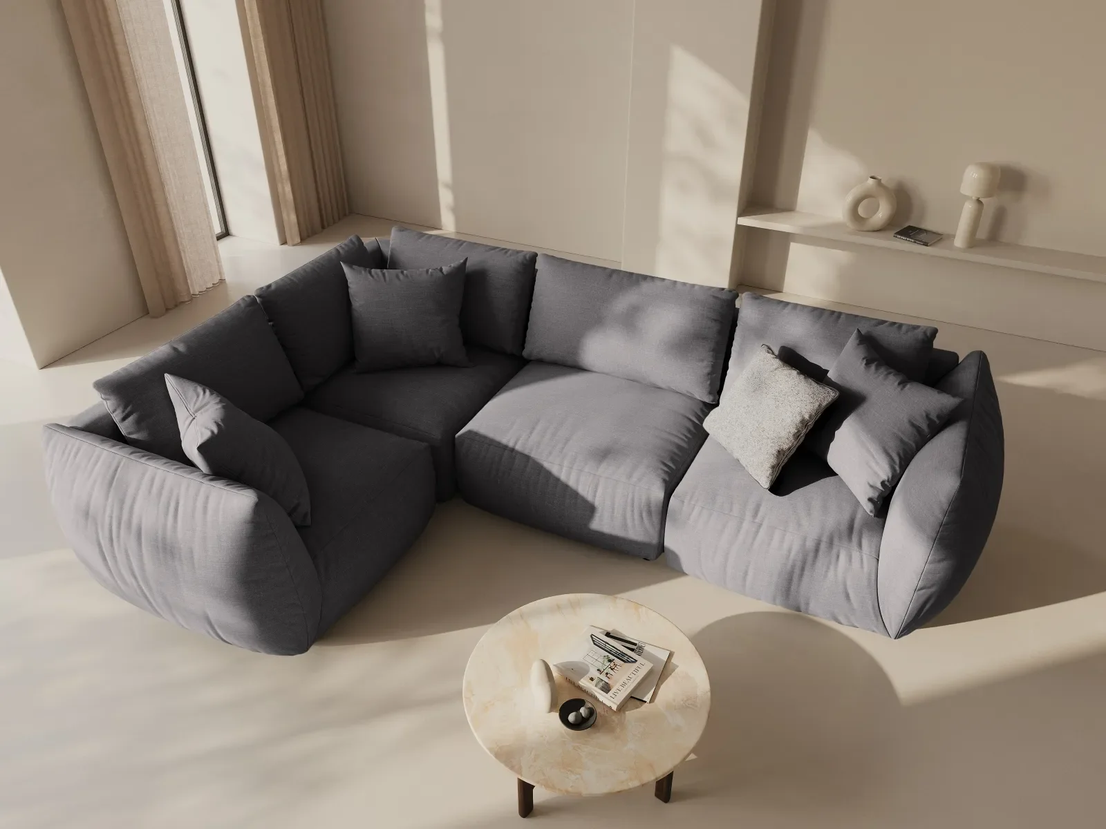 Chris 5-Sitzer Ecksofa Links, in Leinenoptik aus Samt oder Strukturstoff, 295x210 cm - Image 52