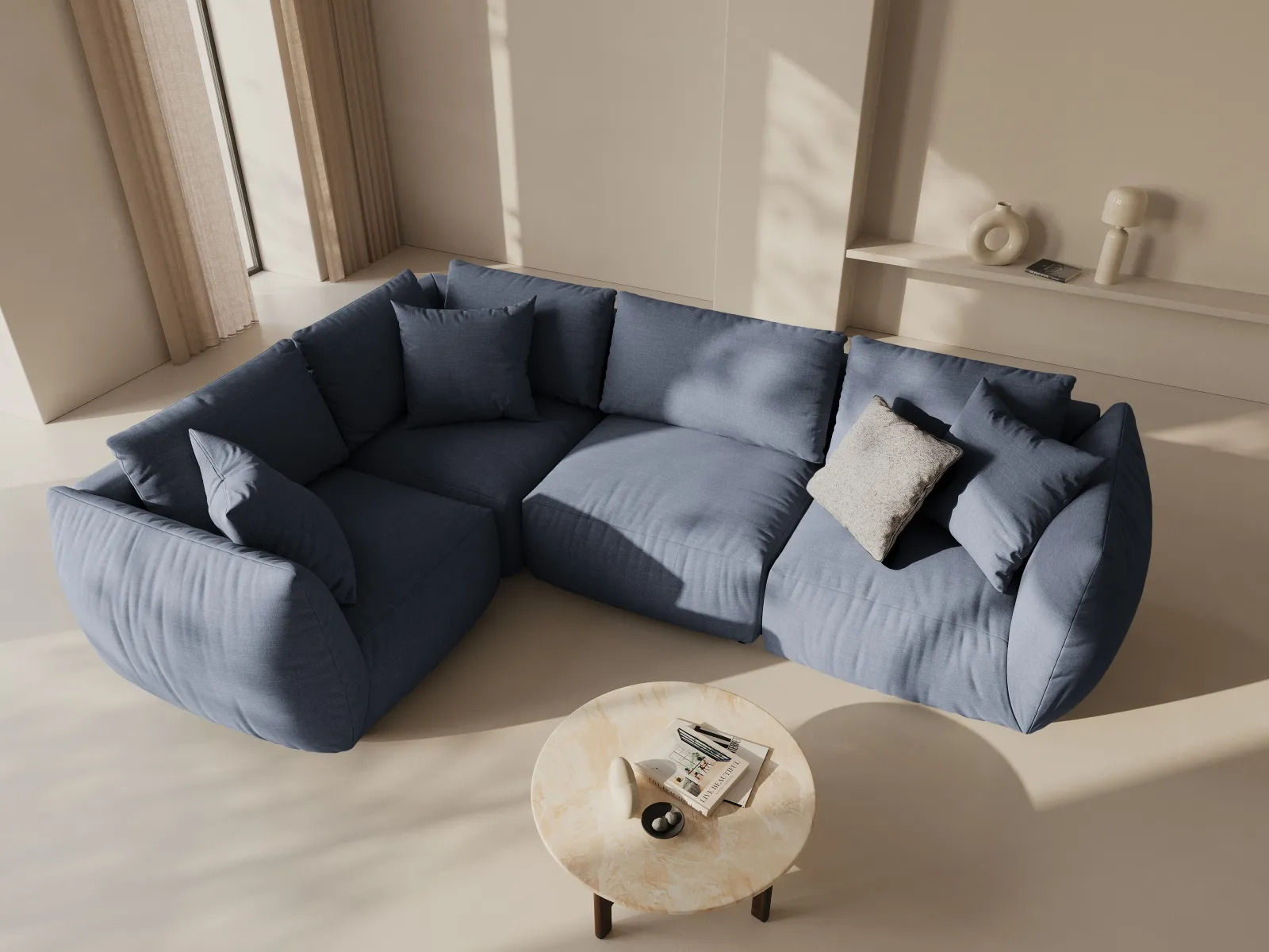 Chris 5-Sitzer Ecksofa Links, in Leinenoptik aus Samt oder Strukturstoff, 295x210 cm - Image 57