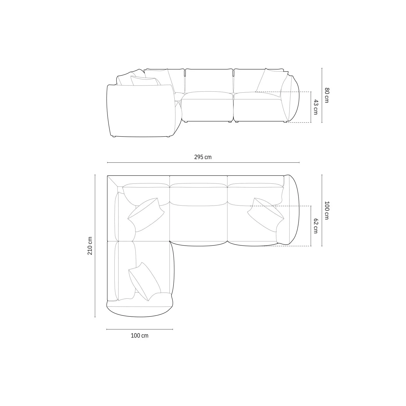 Chris 5-Sitzer Ecksofa Links, in Leinenoptik aus Samt oder Strukturstoff, 295x210 cm - Image 60