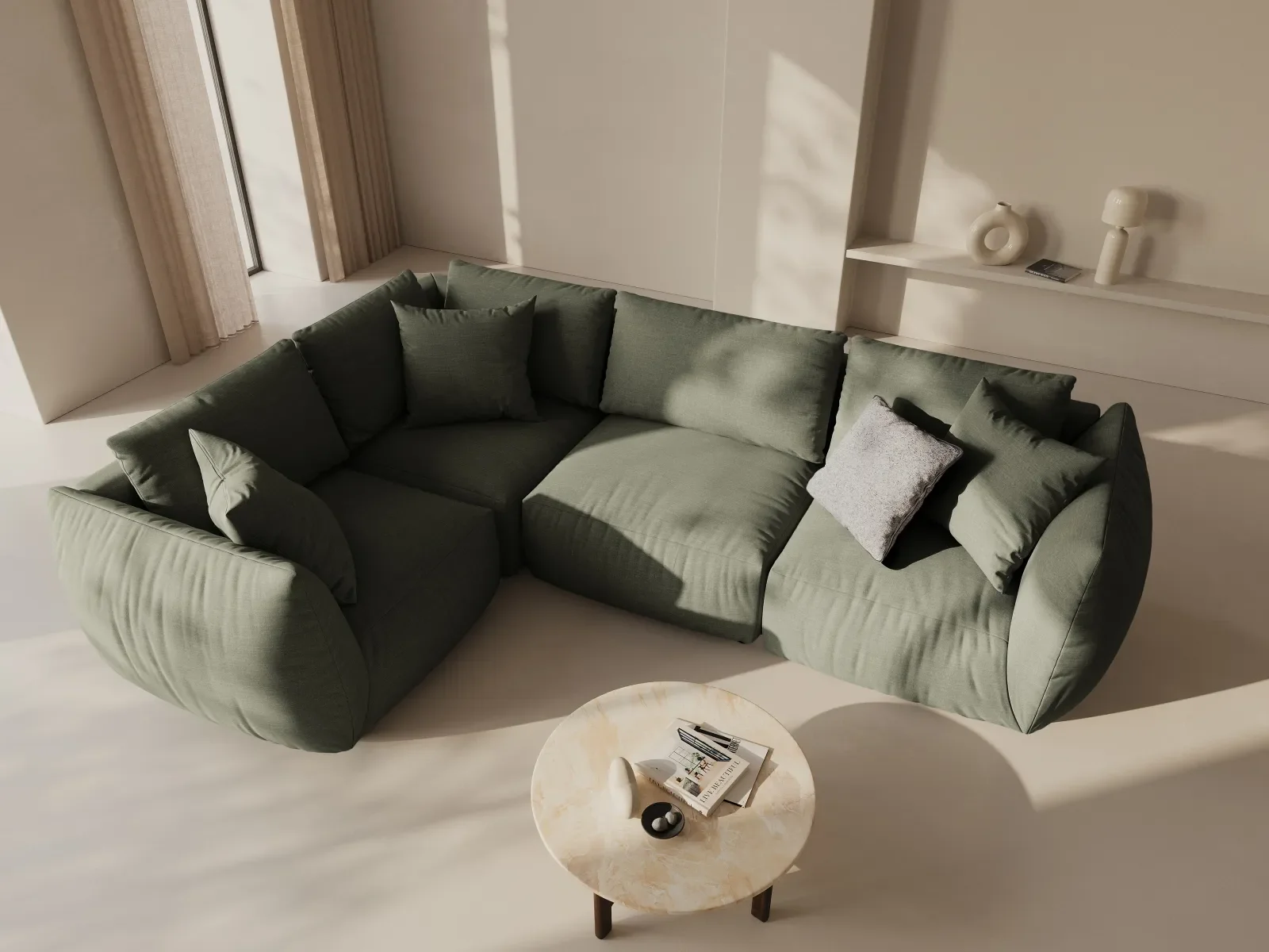 Chris 5-Sitzer Ecksofa Links, in Leinenoptik aus Samt oder Strukturstoff, 295x210 cm - Image 62