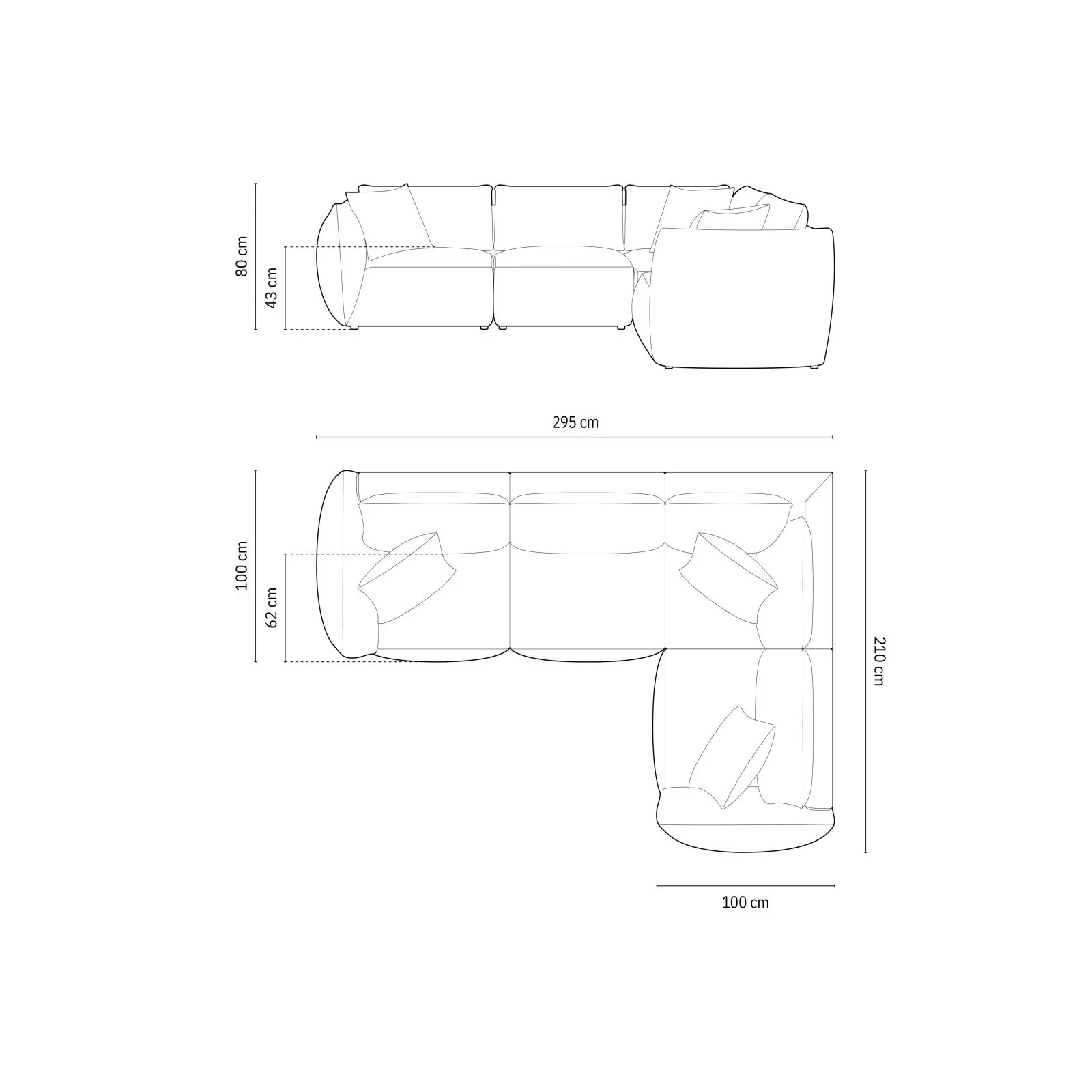 Chris 5-Sitzer Ecksofa Rechts, in Leinenoptik aus Samt oder Strukturstoff, 295x210 cm - Image 15