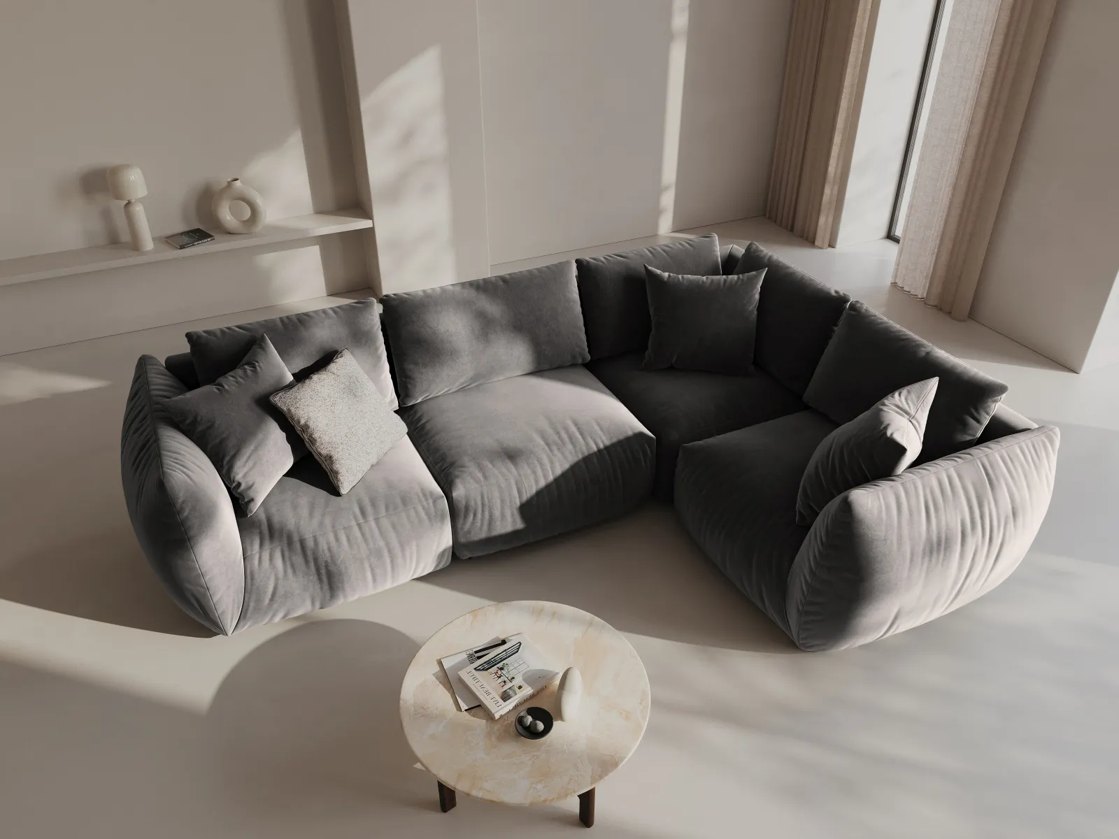 Chris 5-Sitzer Ecksofa Rechts, in Leinenoptik aus Samt oder Strukturstoff, 295x210 cm - Image 32