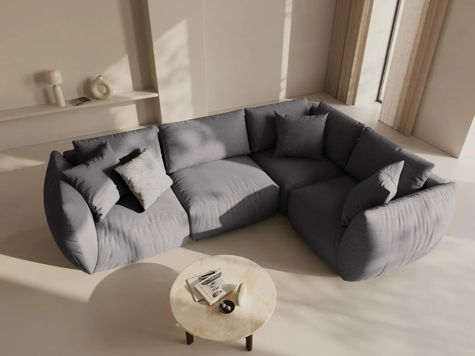 Chris 5-Sitzer Ecksofa Rechts, in Leinenoptik aus Samt oder Strukturstoff, 295x210 cm - Image 52
