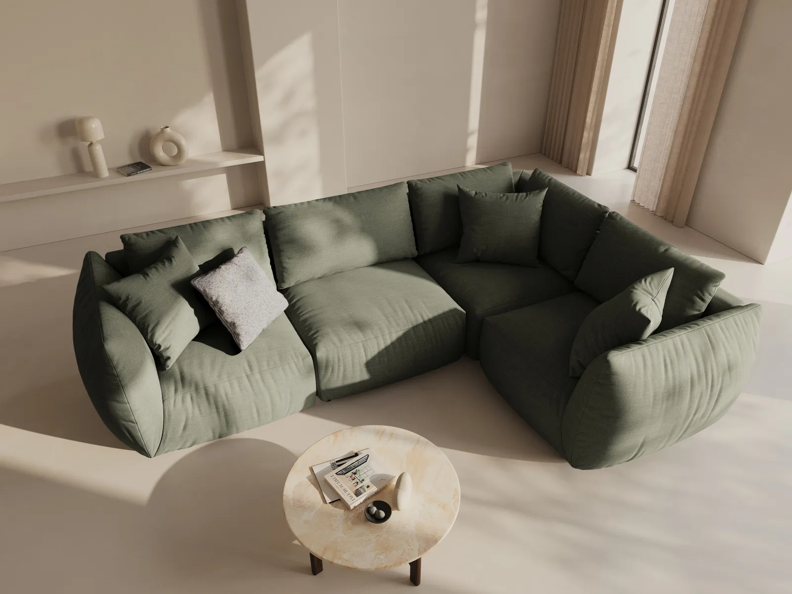 Chris 5-Sitzer Ecksofa Rechts, in Leinenoptik aus Samt oder Strukturstoff, 295x210 cm - Image 62