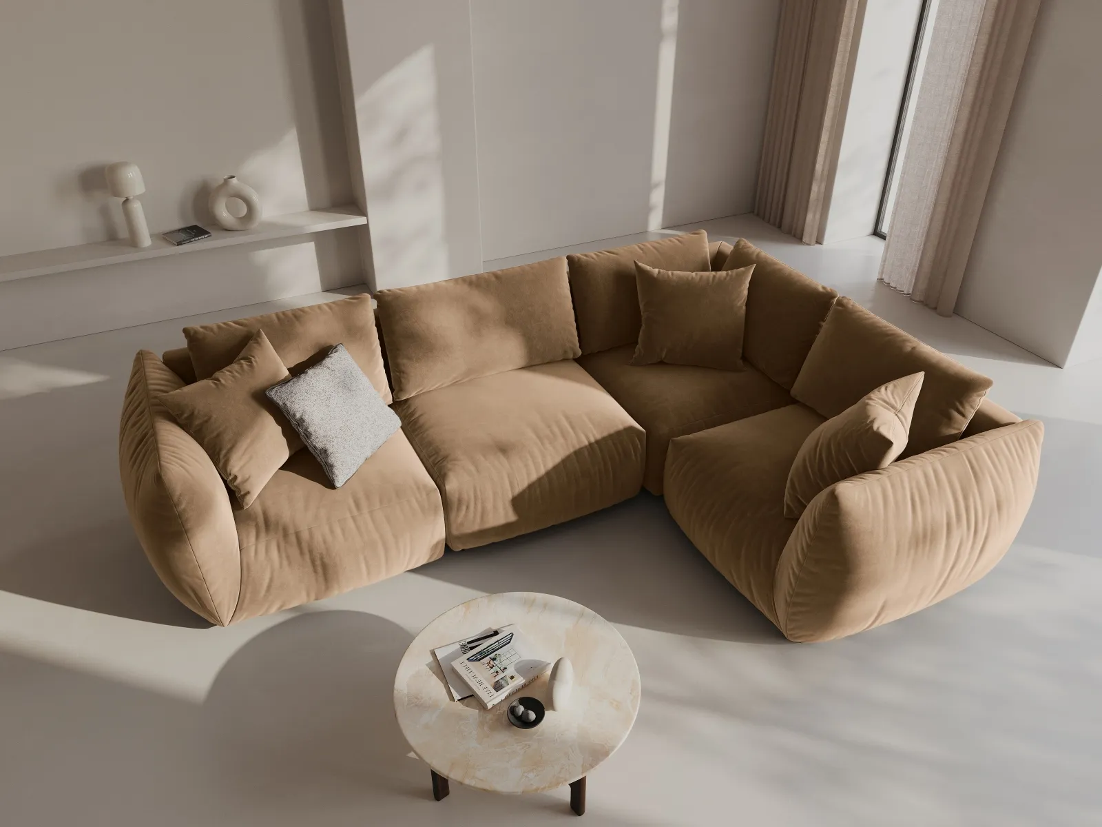 Chris 5-Sitzer Ecksofa Rechts, in Leinenoptik aus Samt oder Strukturstoff, 295x210 cm - Image 7