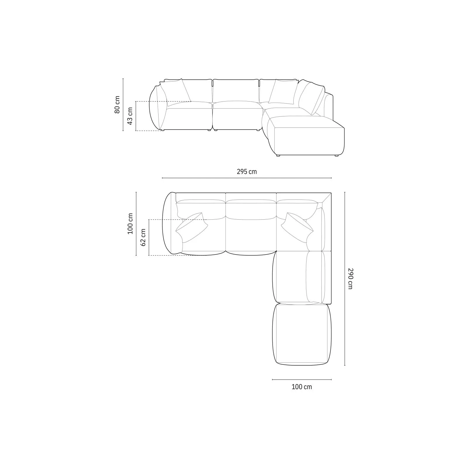 Chris 6-Sitzer Ecksofa offen, Rechts, in Leinenoptik aus Samt oder Strukturstoff, 295x290 cm - Image 6