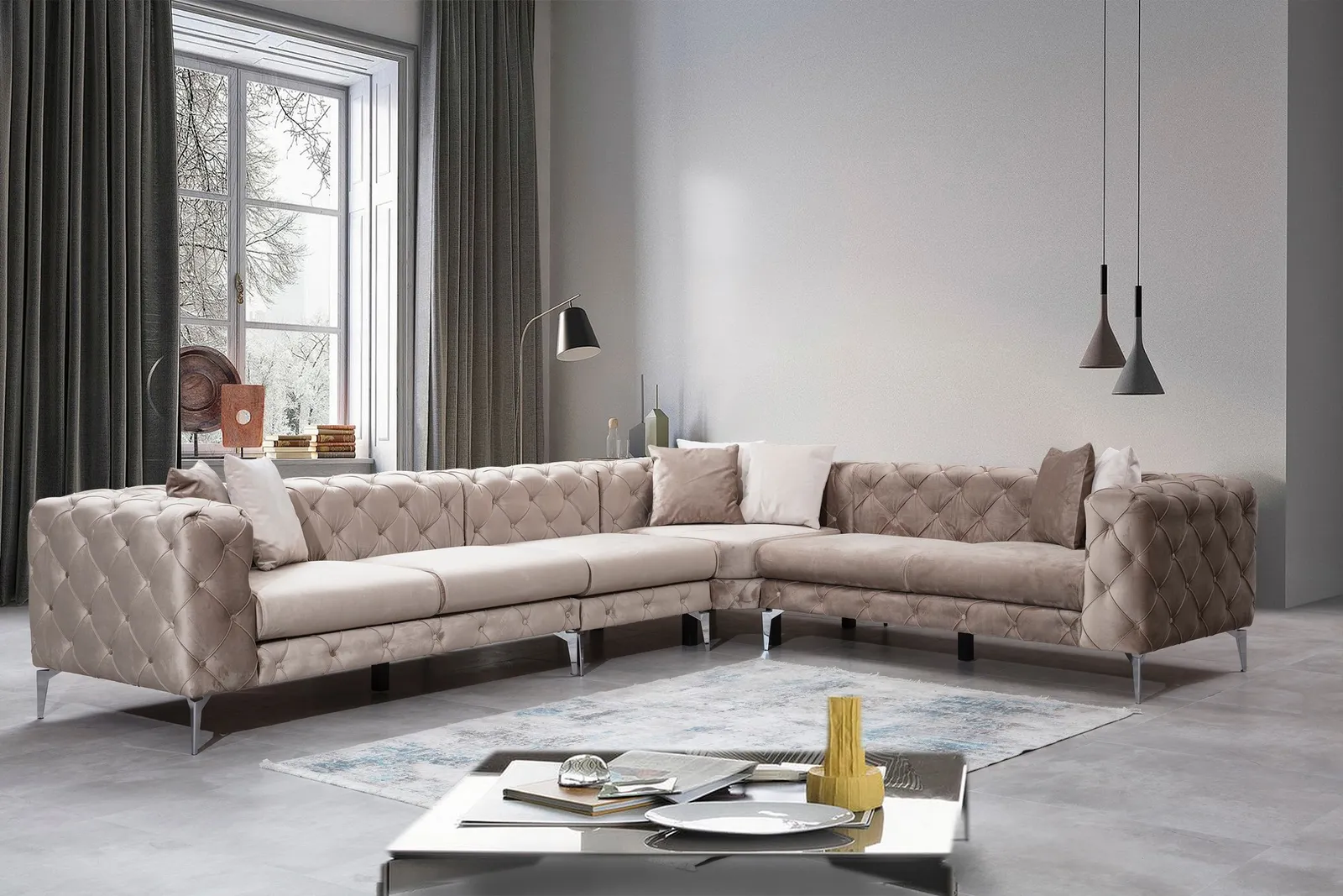 Como Ecksofa in Beige, 350x270 cm - Image 9