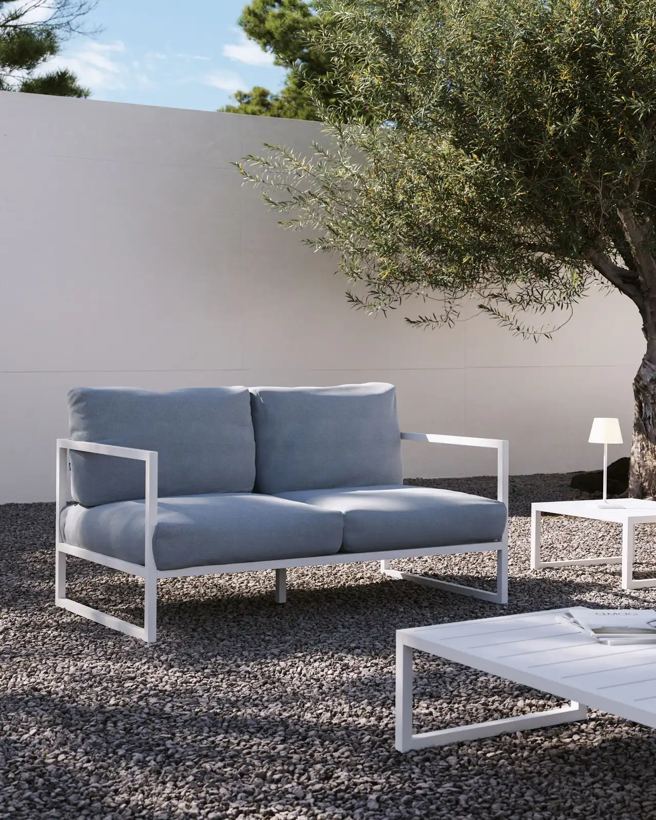 Comova 2-Sitzer-Sofa 100% outdoor blau und Aluminium weiss 150 cm - Image 2