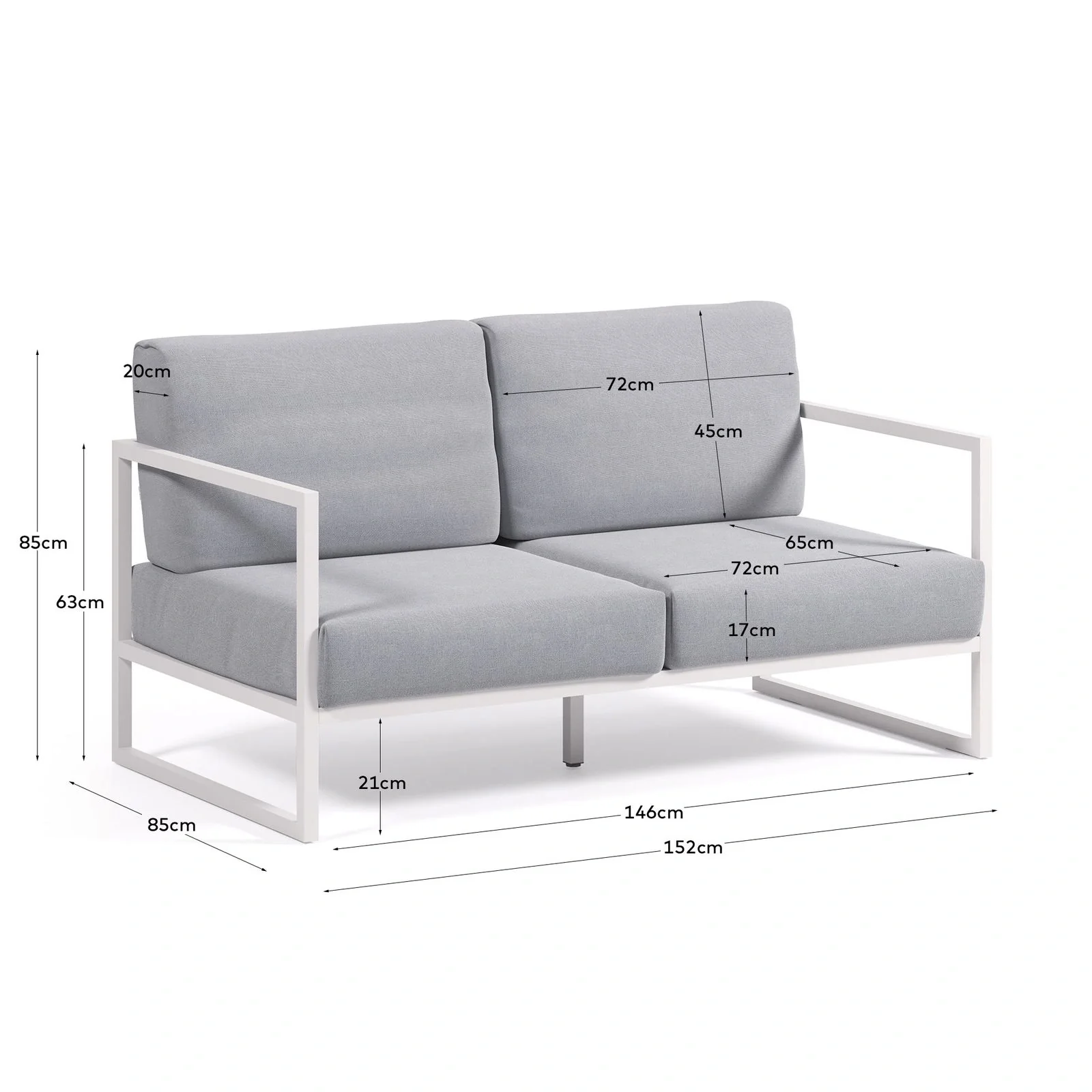 Comova 2-Sitzer-Sofa 100% outdoor blau und Aluminium weiss 150 cm - Image 3