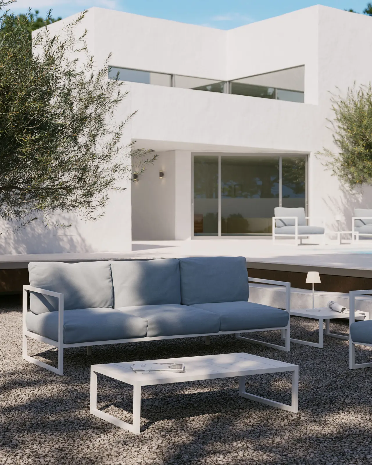 Comova 3-Sitzer-Sofa 100% outdoor blau und Aluminium weiß 222 cm - Image 2