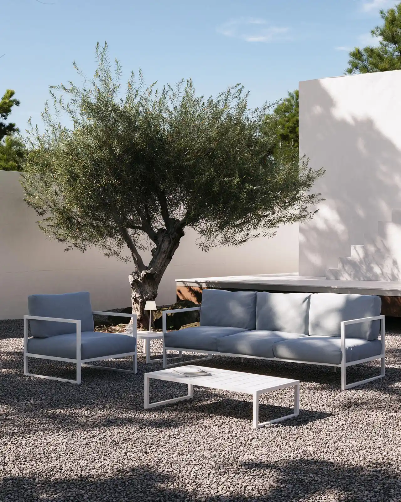 Comova 3-Sitzer-Sofa 100% outdoor blau und Aluminium weiß 222 cm - Image 3