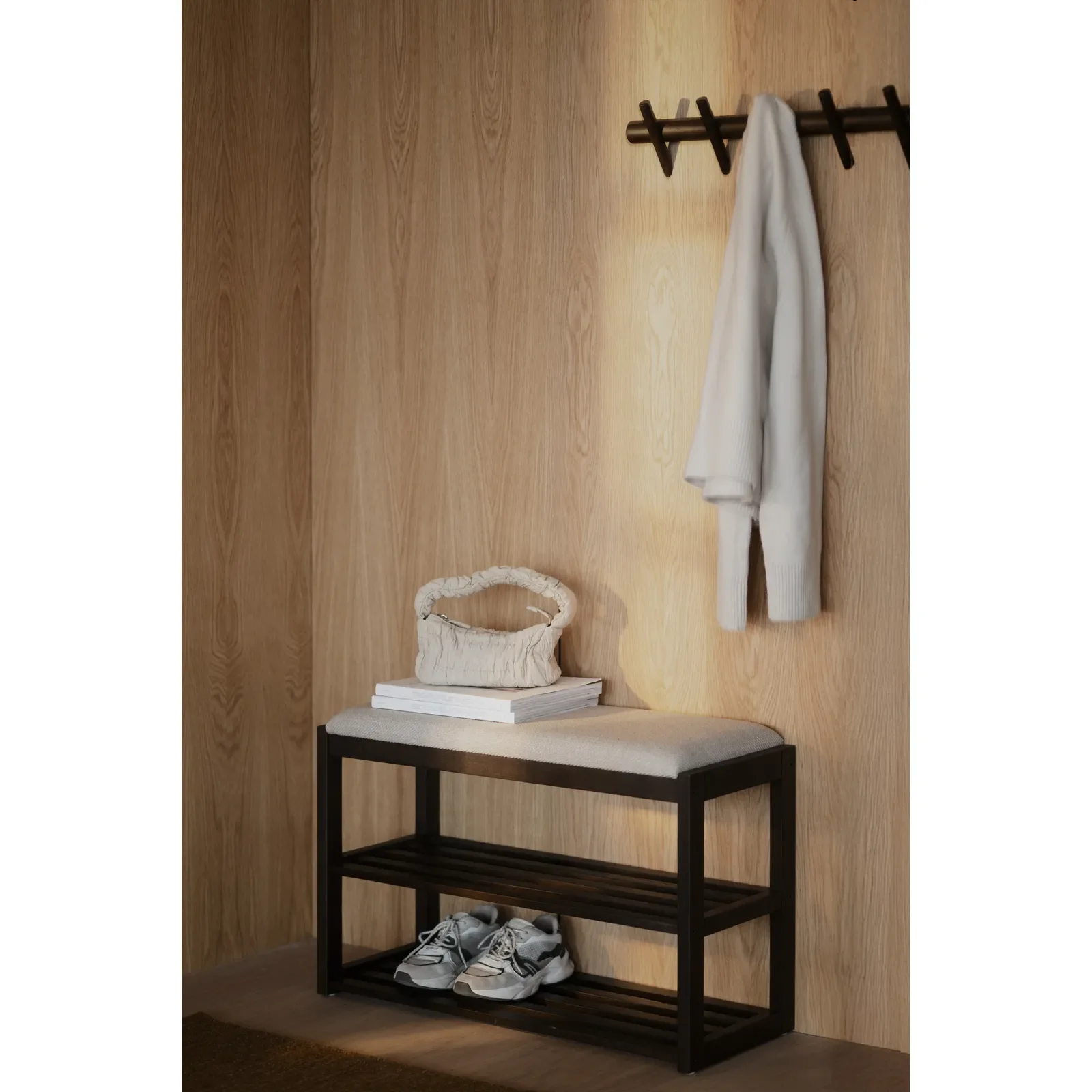 CONFETTI Flurbank aus Eiche, Stoff in Braun/Beige, 80x30x52 cm - Image 2
