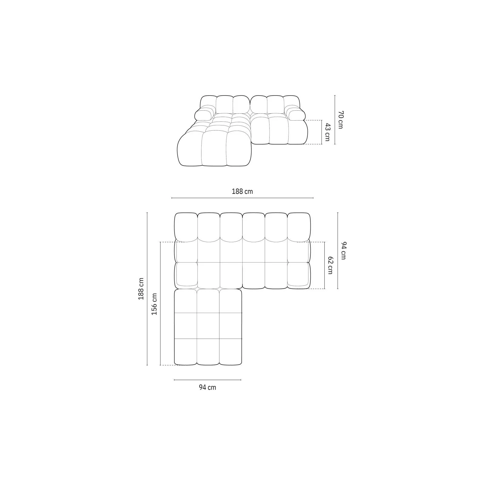 Cortina Modulares 3-Sitzer Ecksofa, Linke Seite, 188x188 cm - Image 2