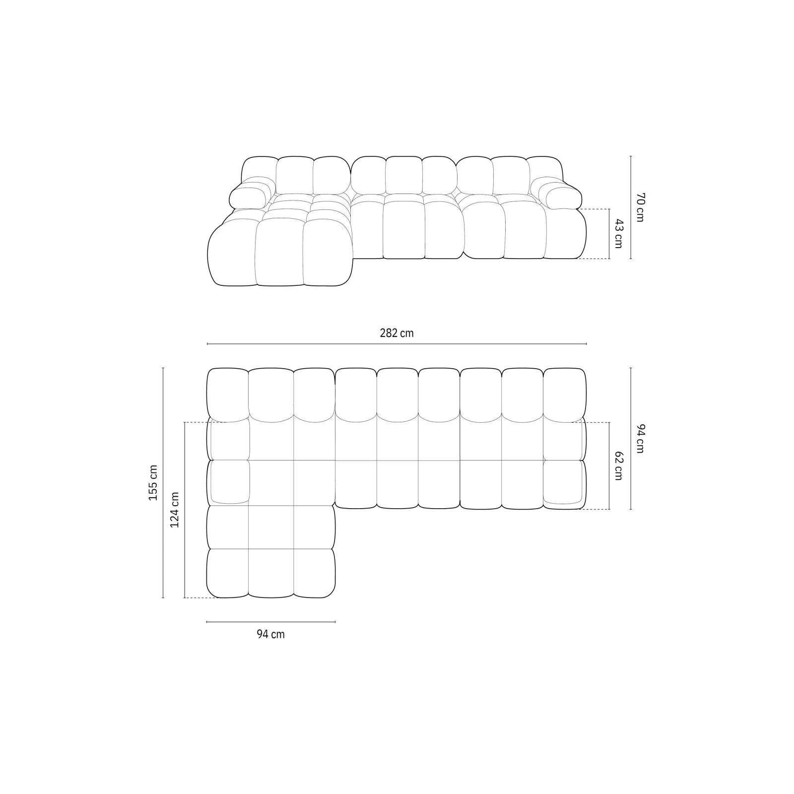 Cortina Modulares 4-Sitzer Ecksofa, Linke Seite, aus Samt, 282x155 cm - Image 74
