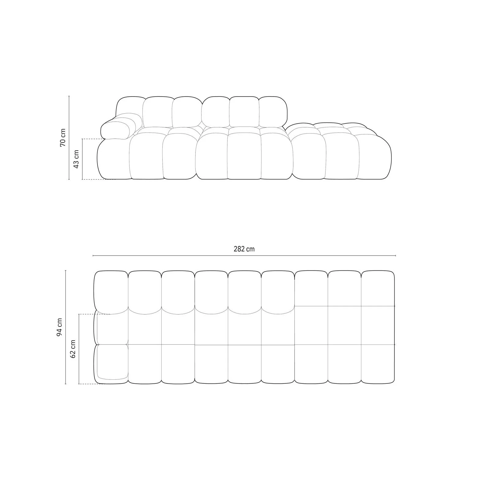 Cortina Modulares 4-Sitzer Sofa, Rechte Seite, aus Samt, 282x94 cm - Image 65
