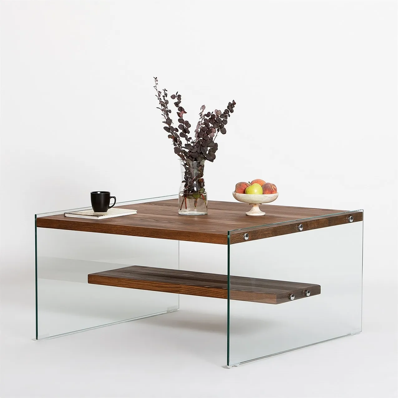 Couchtisch Aqua aus Kiefernholz und gehärtetem Glas, 75×75×40 cm - Image 5