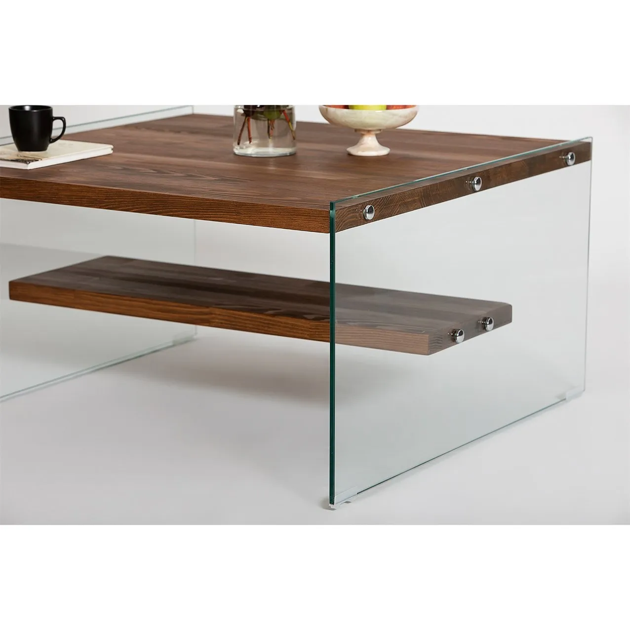 Couchtisch Aqua aus Kiefernholz und gehärtetem Glas, 75×75×40 cm - Image 7