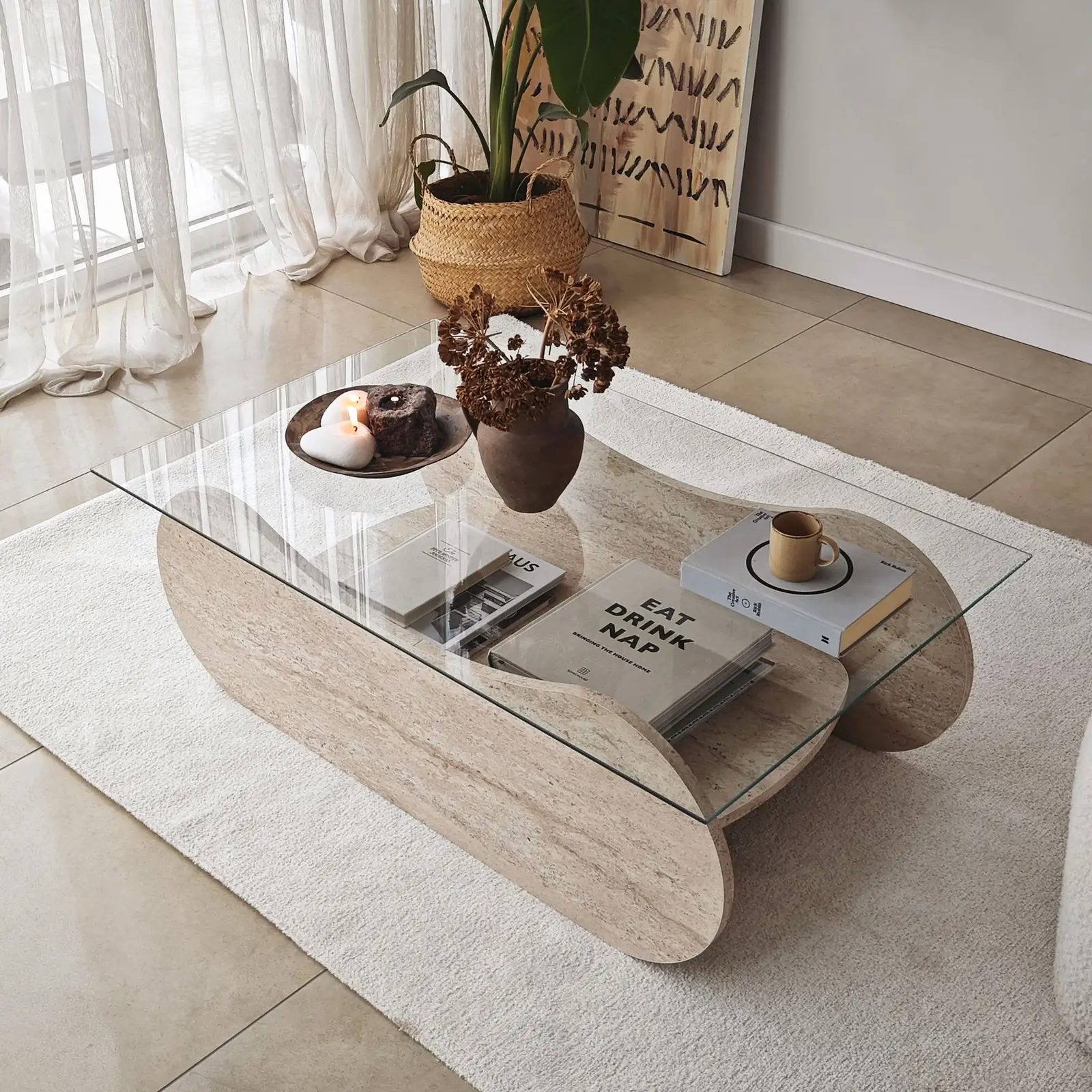 Couchtisch Brise aus gehärtetem Glas und Holz, 105×65×35 cm - Image 5