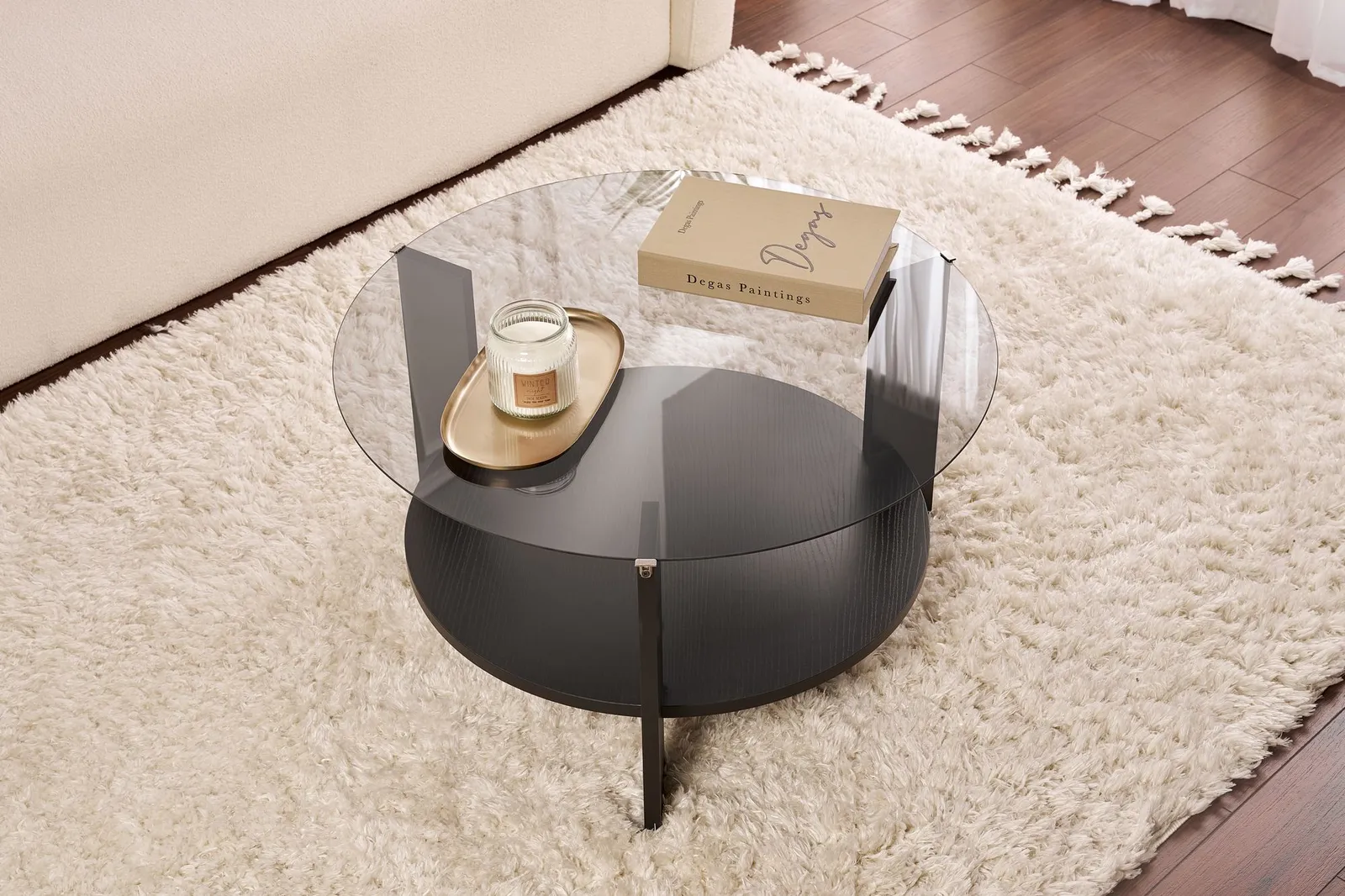 Couchtisch Clara aus gehärtetem Glas und Holz 75Ø - Image 25