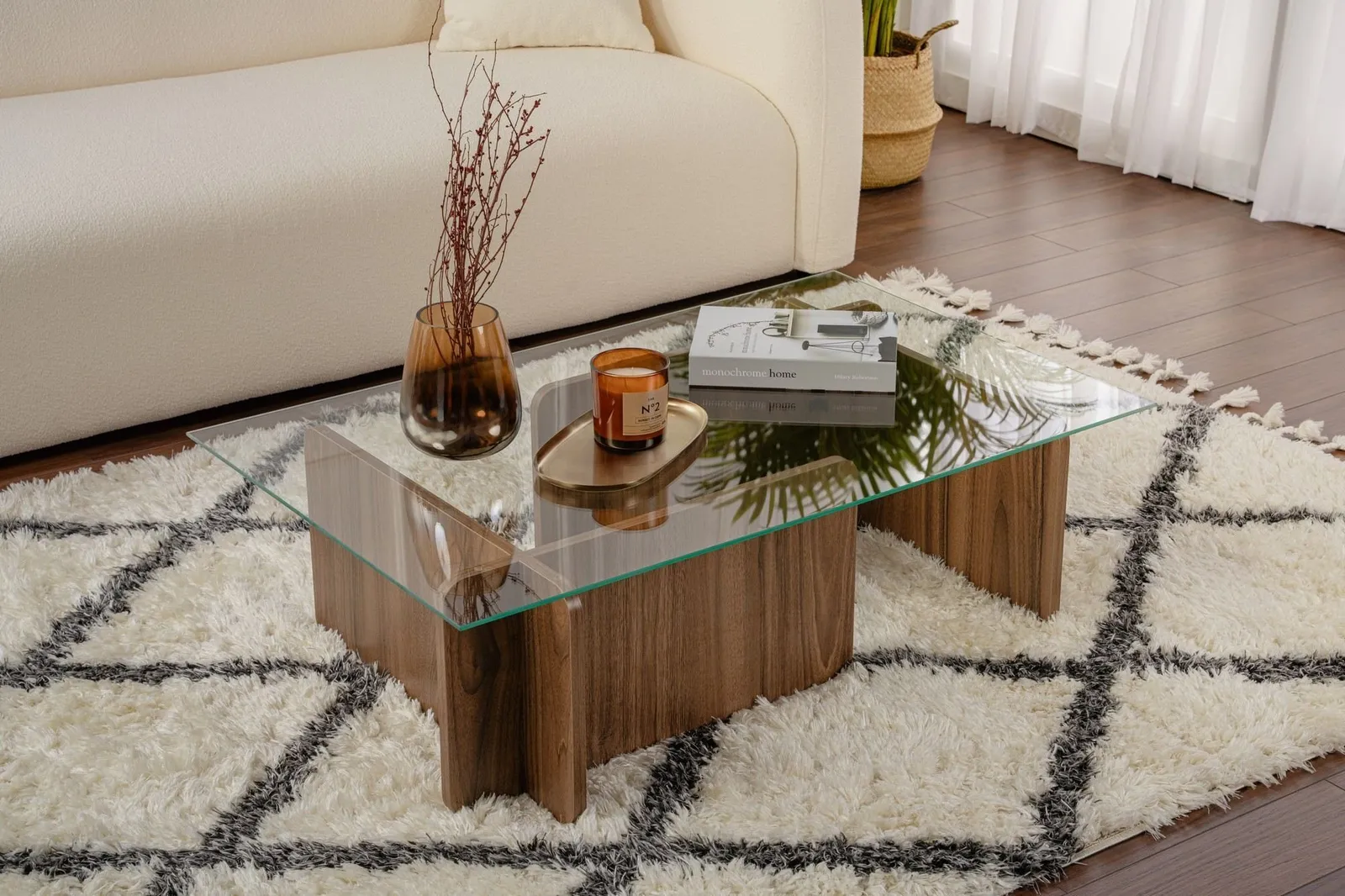 Couchtisch Flavio aus melaminbeschichteten Holz und gehärtetem Glas, 105×65×30 cm - Image 56