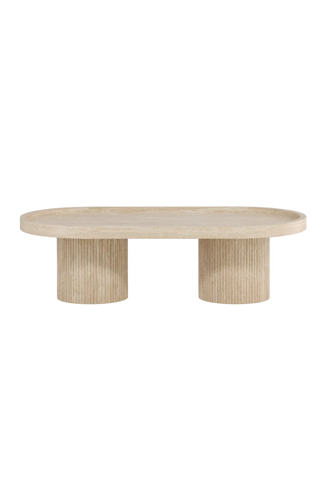 Couchtisch Krille mit beigem Travertinlook, 60x120x35 cm