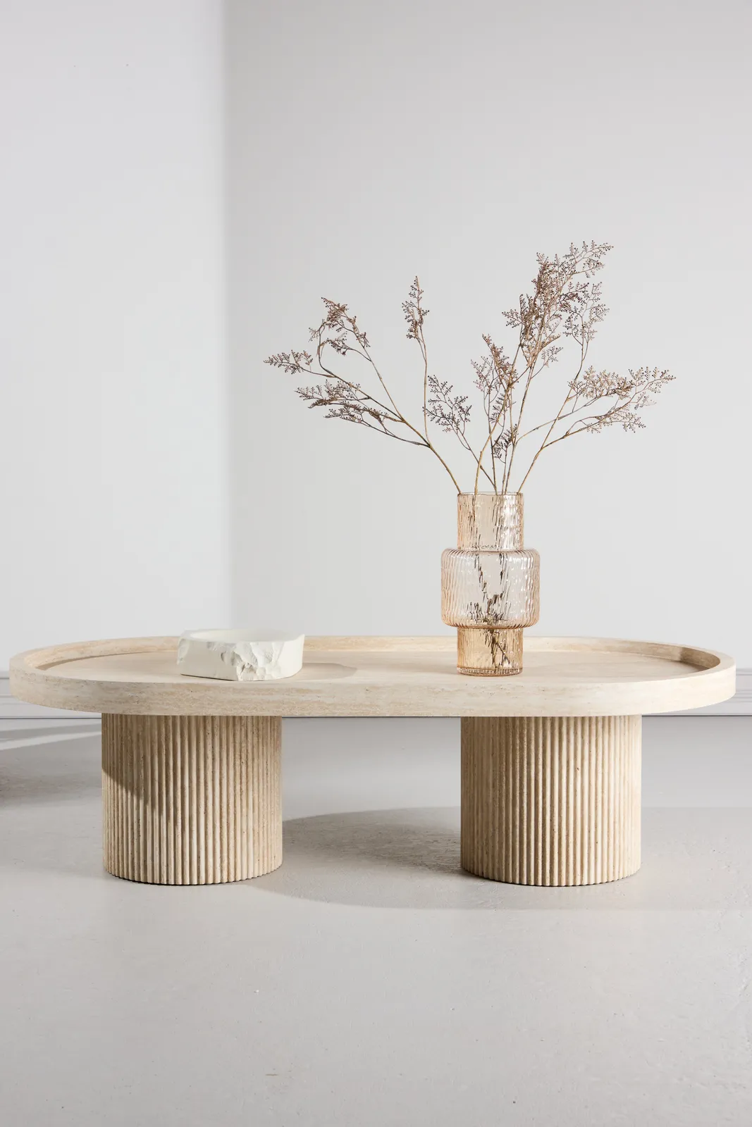 Couchtisch Krille mit beigem Travertinlook, 60x120x35 cm - Image 2