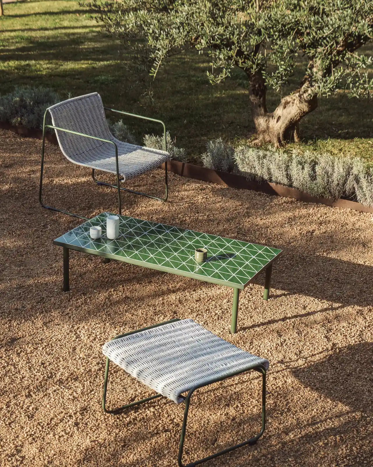 Couchtisch Maurina aus verzinktem Stahl in Grün mit grünen Kacheln, 122 x 61 cm - Image 2