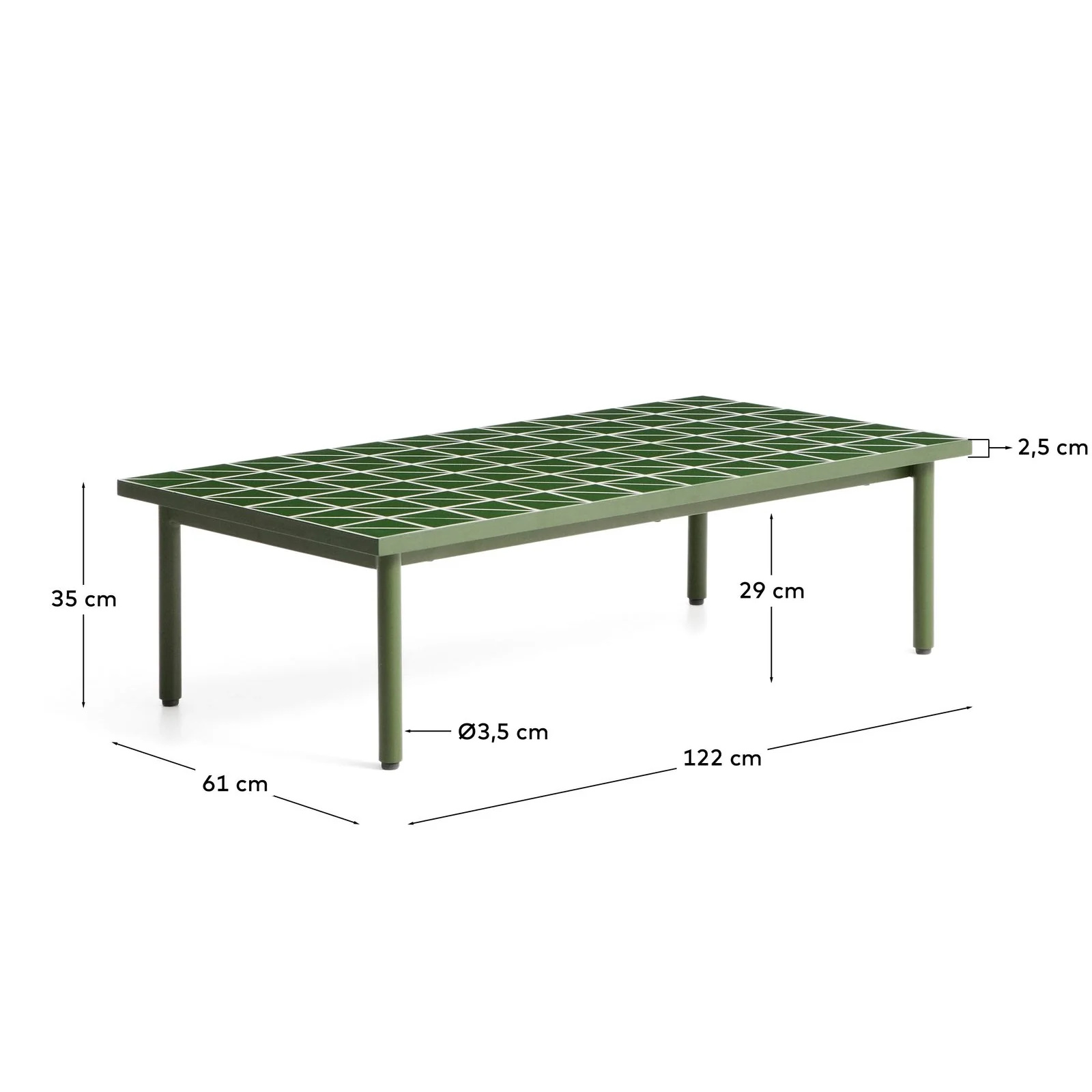 Couchtisch Maurina aus verzinktem Stahl in Grün mit grünen Kacheln, 122 x 61 cm - Image 5
